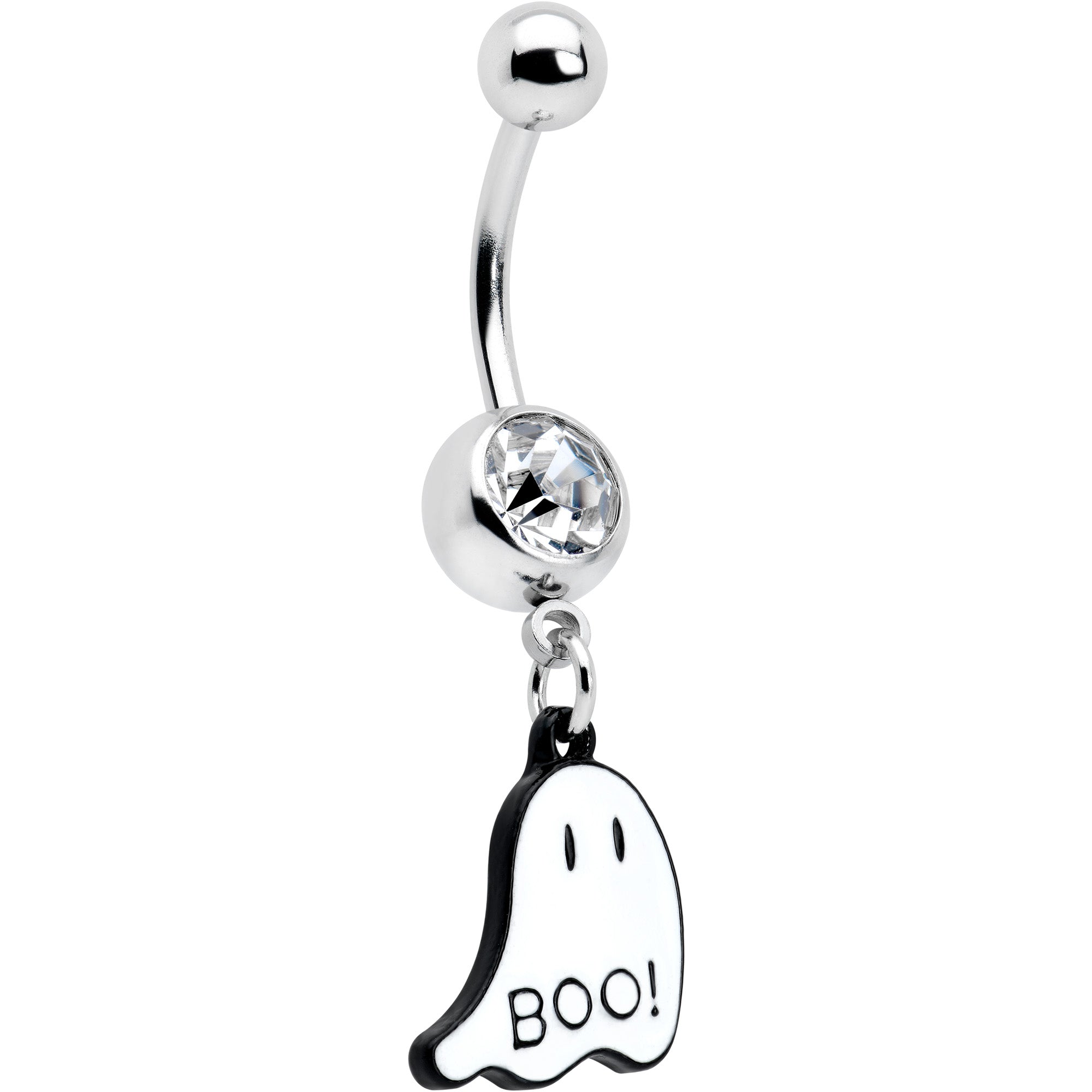 BodyCandy Clear Gem White Ghost Glow in the Dark Halloween Dangle Belly Ring — main product shot