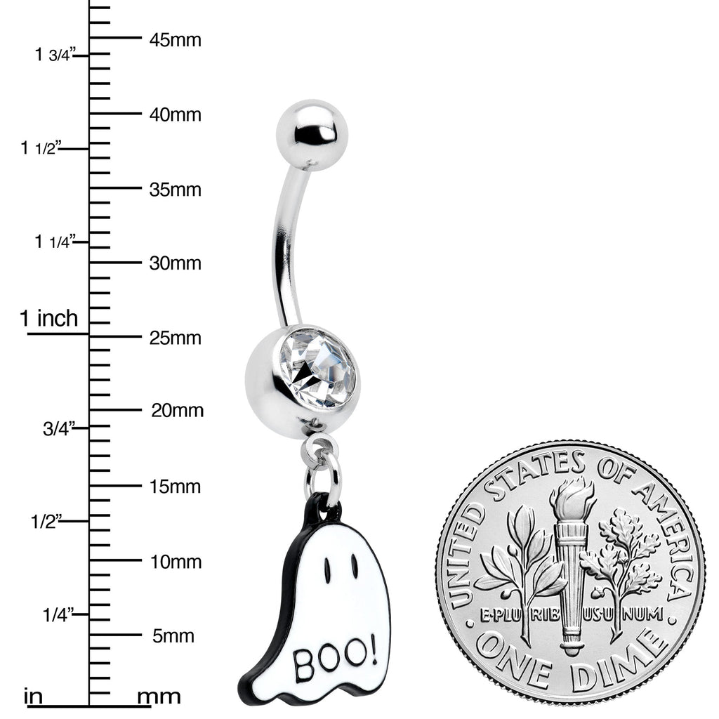BodyCandy Clear Gem White Ghost Glow in the Dark Halloween Dangle Belly Ring — side view