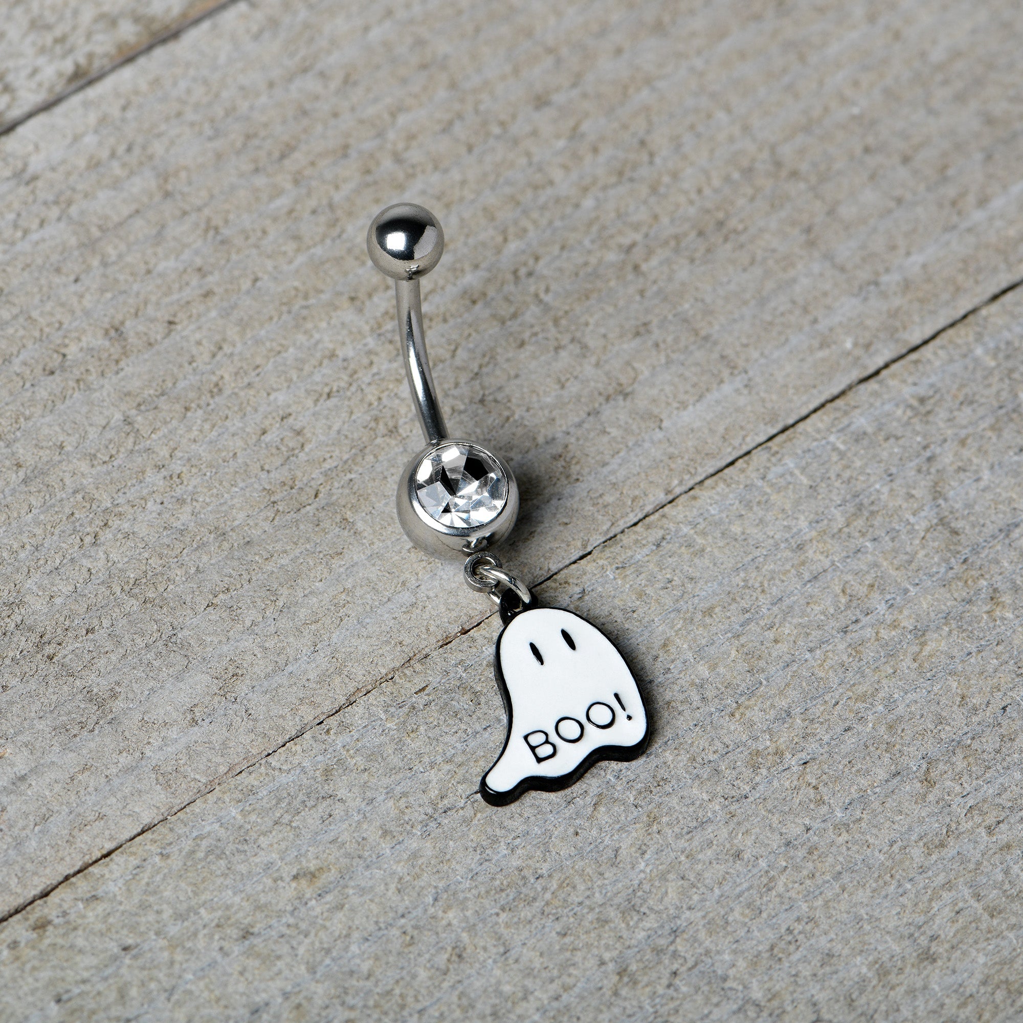 BodyCandy Clear Gem White Ghost Glow in the Dark Halloween Dangle Belly Ring — alternative angle