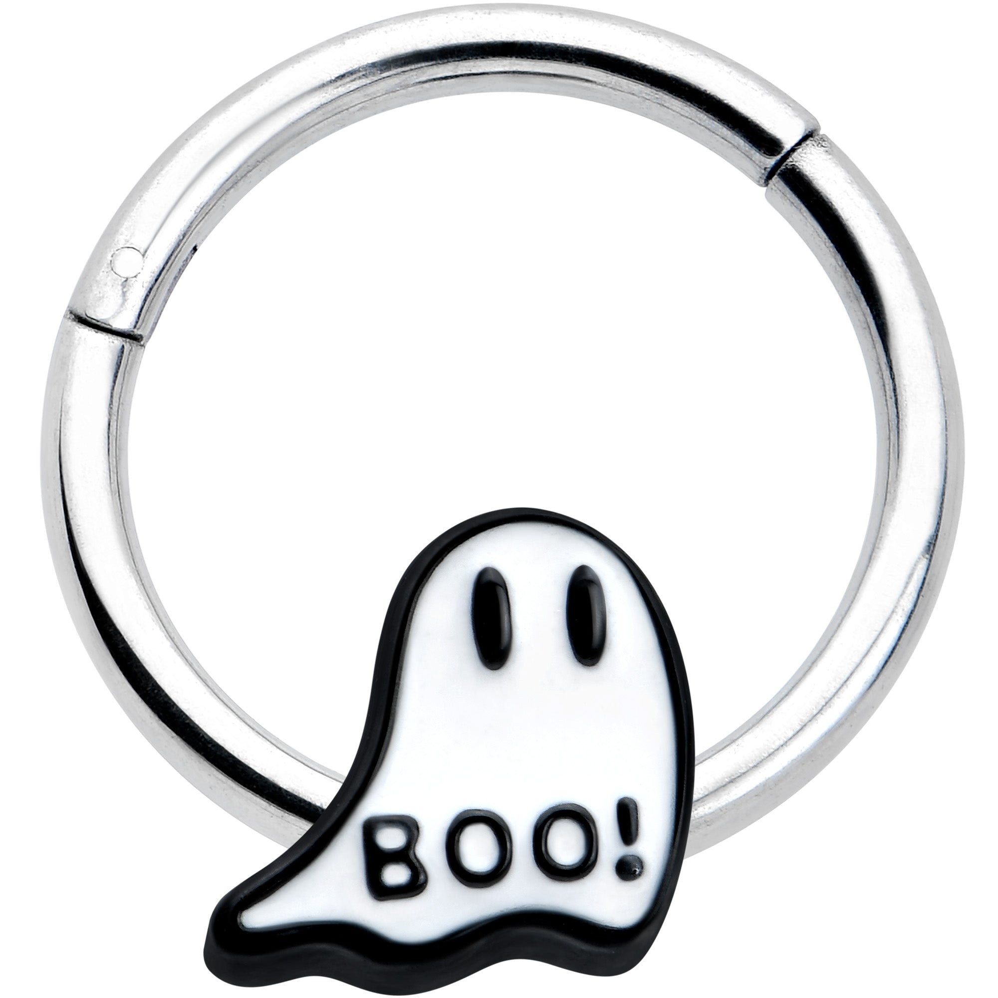 BodyCandy 16G 3/8 White Ghost Glow in the Dark Halloween Hinged Segment Ring — main product shot