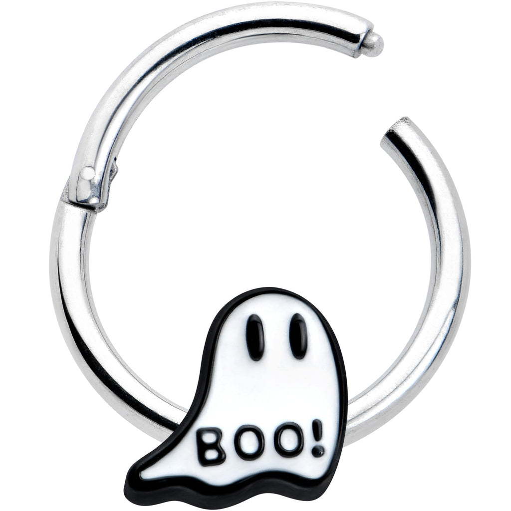 BodyCandy 16G 3/8 White Ghost Glow in the Dark Halloween Hinged Segment Ring — detail close-up