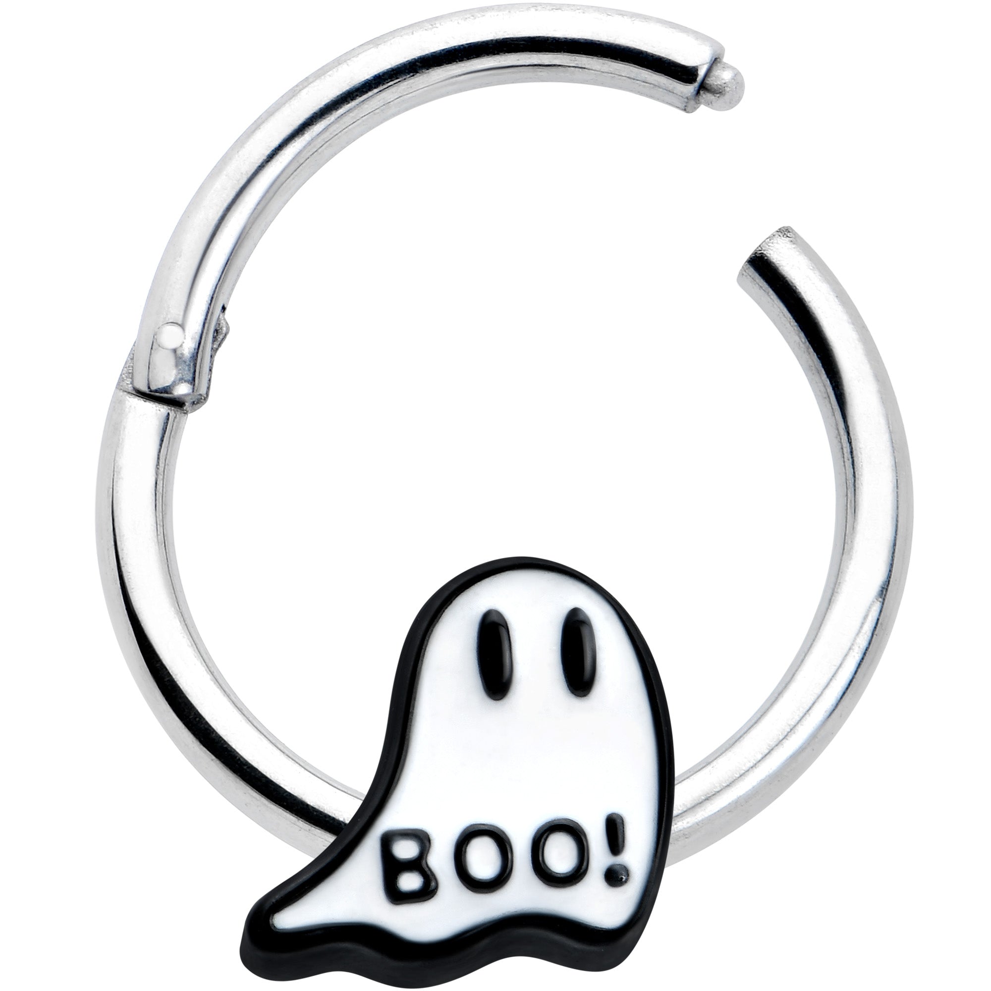 BodyCandy 16G 3/8 White Ghost Glow in the Dark Halloween Hinged Segment Ring — detail close-up