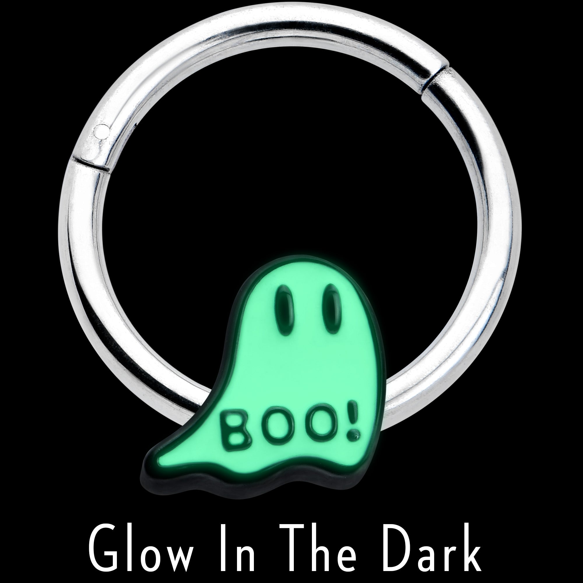 BodyCandy 16G 3/8 White Ghost Glow in the Dark Halloween Hinged Segment Ring — lifestyle context