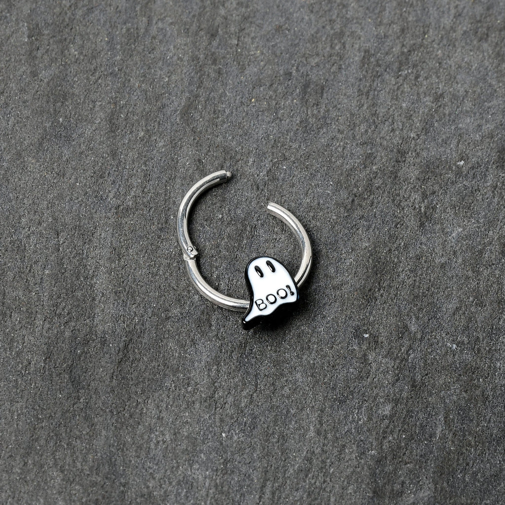 BodyCandy 16G 3/8 White Ghost Glow in the Dark Halloween Hinged Segment Ring — back view