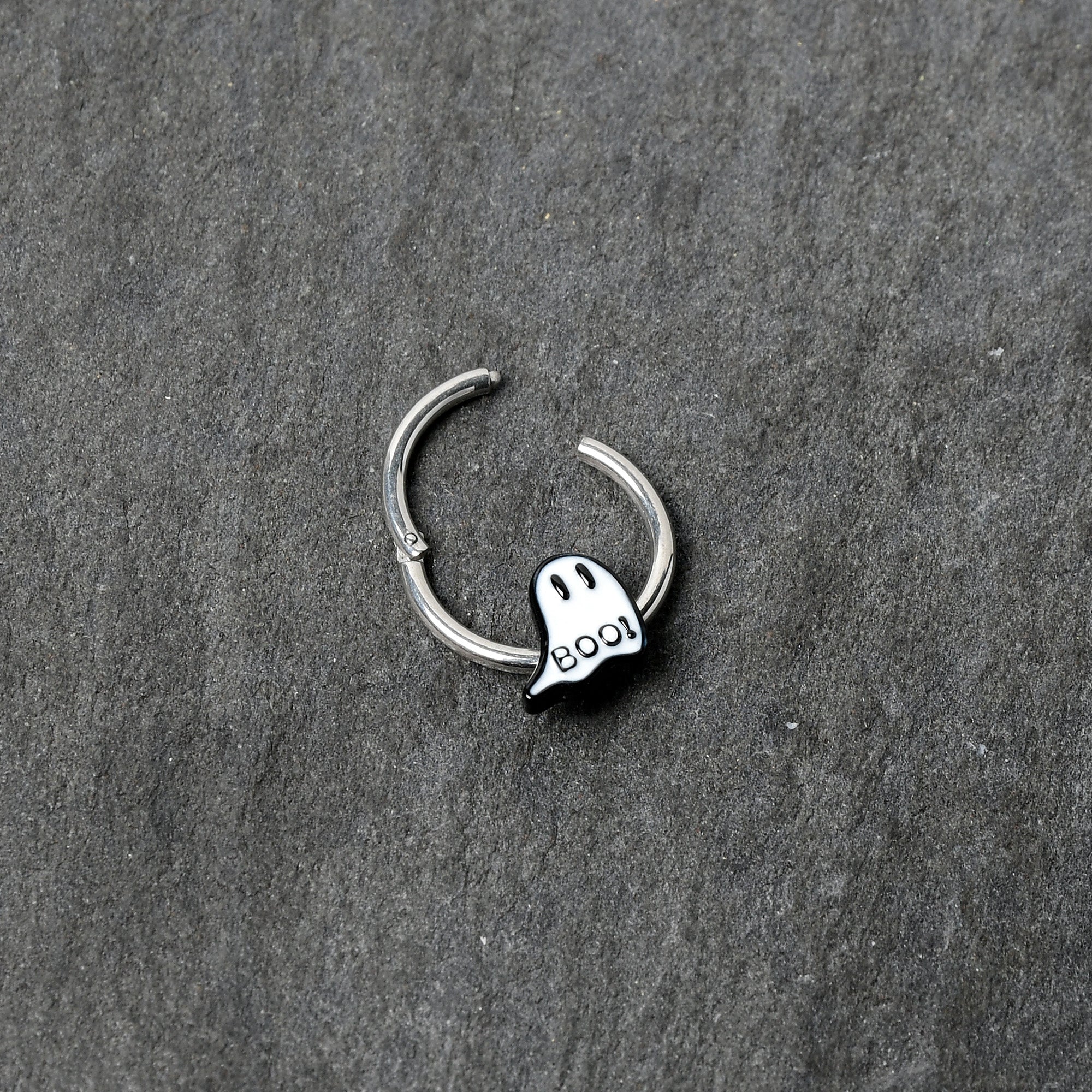 BodyCandy 16G 3/8 White Ghost Glow in the Dark Halloween Hinged Segment Ring — back view