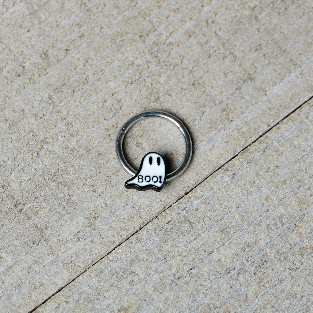 BodyCandy 16G 3/8 White Ghost Glow in the Dark Halloween Hinged Segment Ring — alternative angle