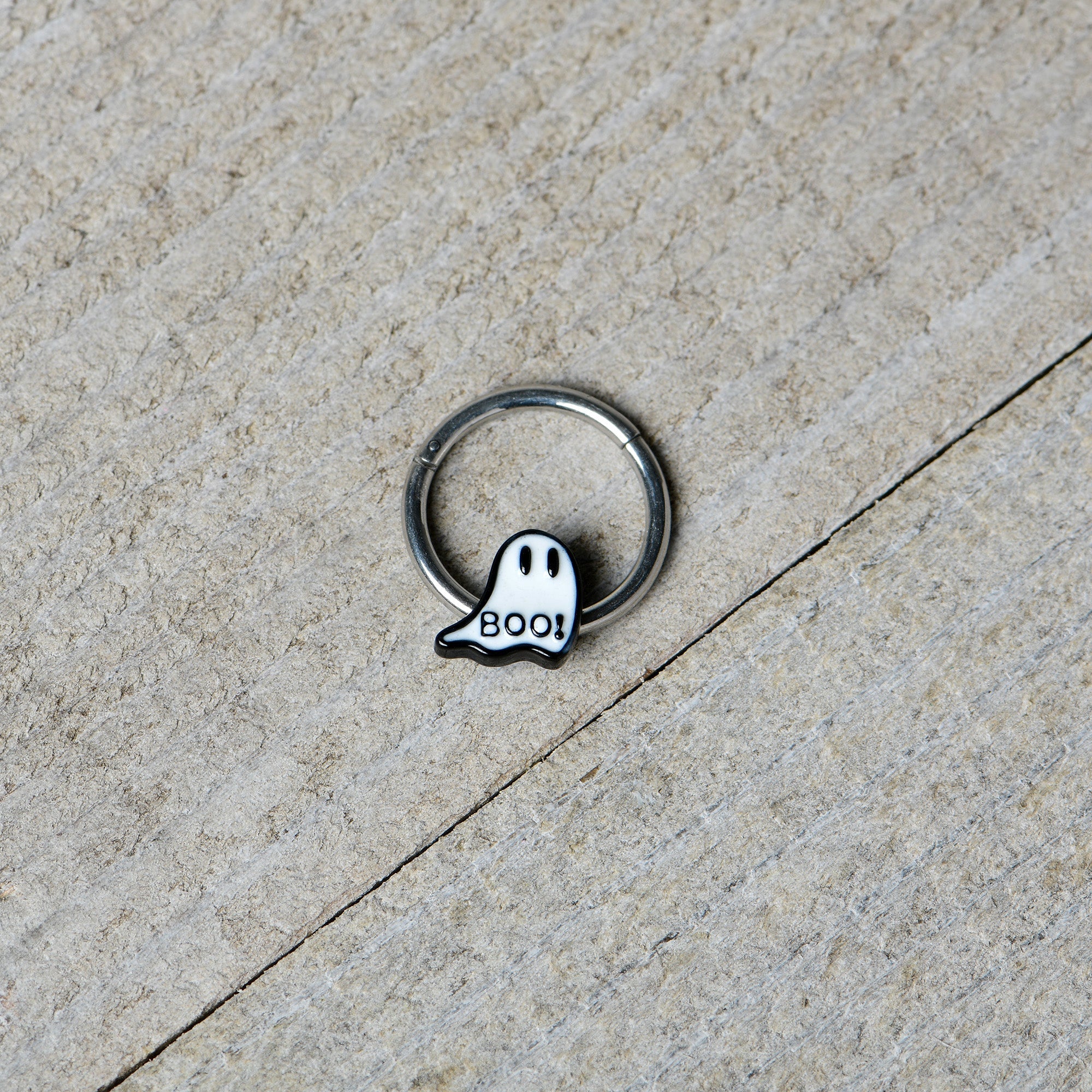 BodyCandy 16G 3/8 White Ghost Glow in the Dark Halloween Hinged Segment Ring — alternative angle