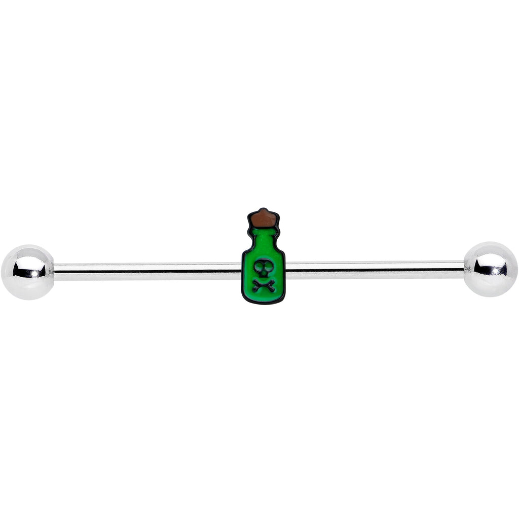 BodyCandy 14G Poison Green Bottle Glow in the Dark Industrial Barbell 38mm — detail close-up