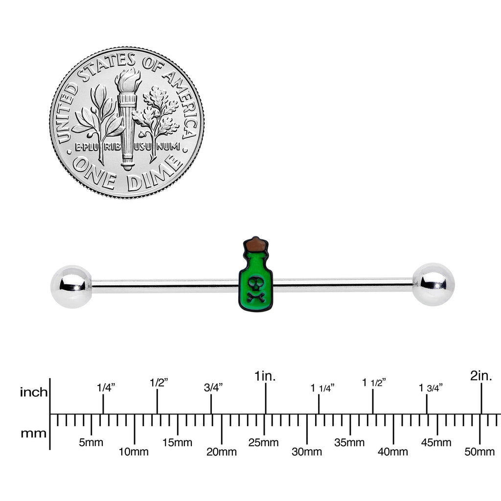 BodyCandy 14G Poison Green Bottle Glow in the Dark Industrial Barbell 38mm — side view
