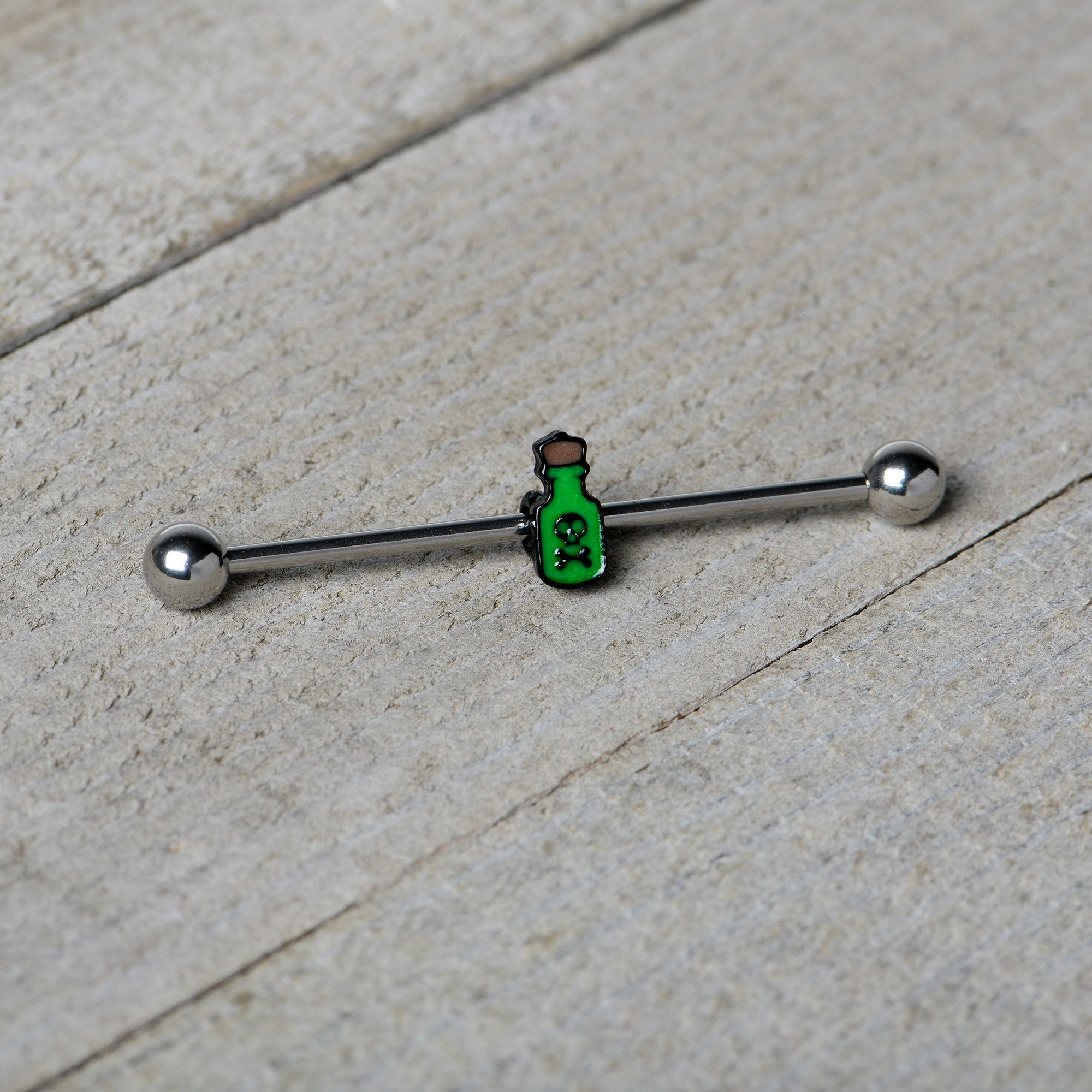 BodyCandy 14G Poison Green Bottle Glow in the Dark Industrial Barbell 38mm — alternative angle