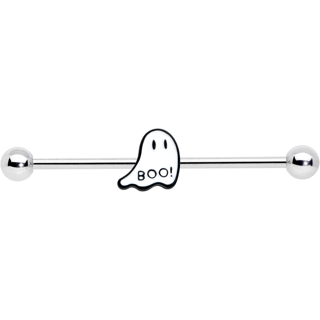 BodyCandy 14G Halloween White Ghost Glow in the Dark Industrial Barbell 38mm — detail close-up