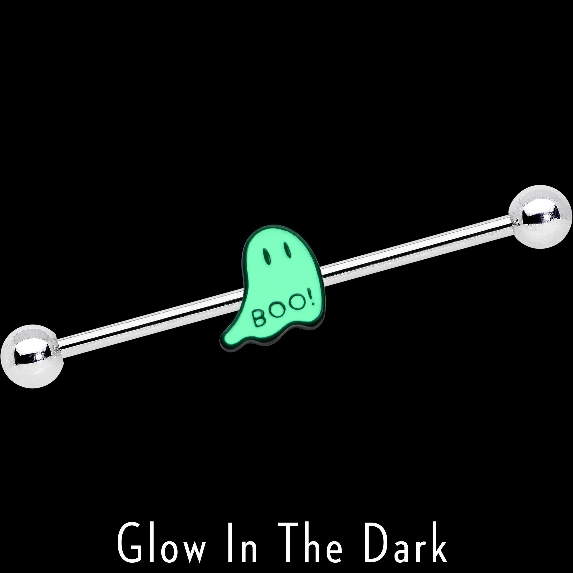 BodyCandy 14G Halloween White Ghost Glow in the Dark Industrial Barbell 38mm — lifestyle context