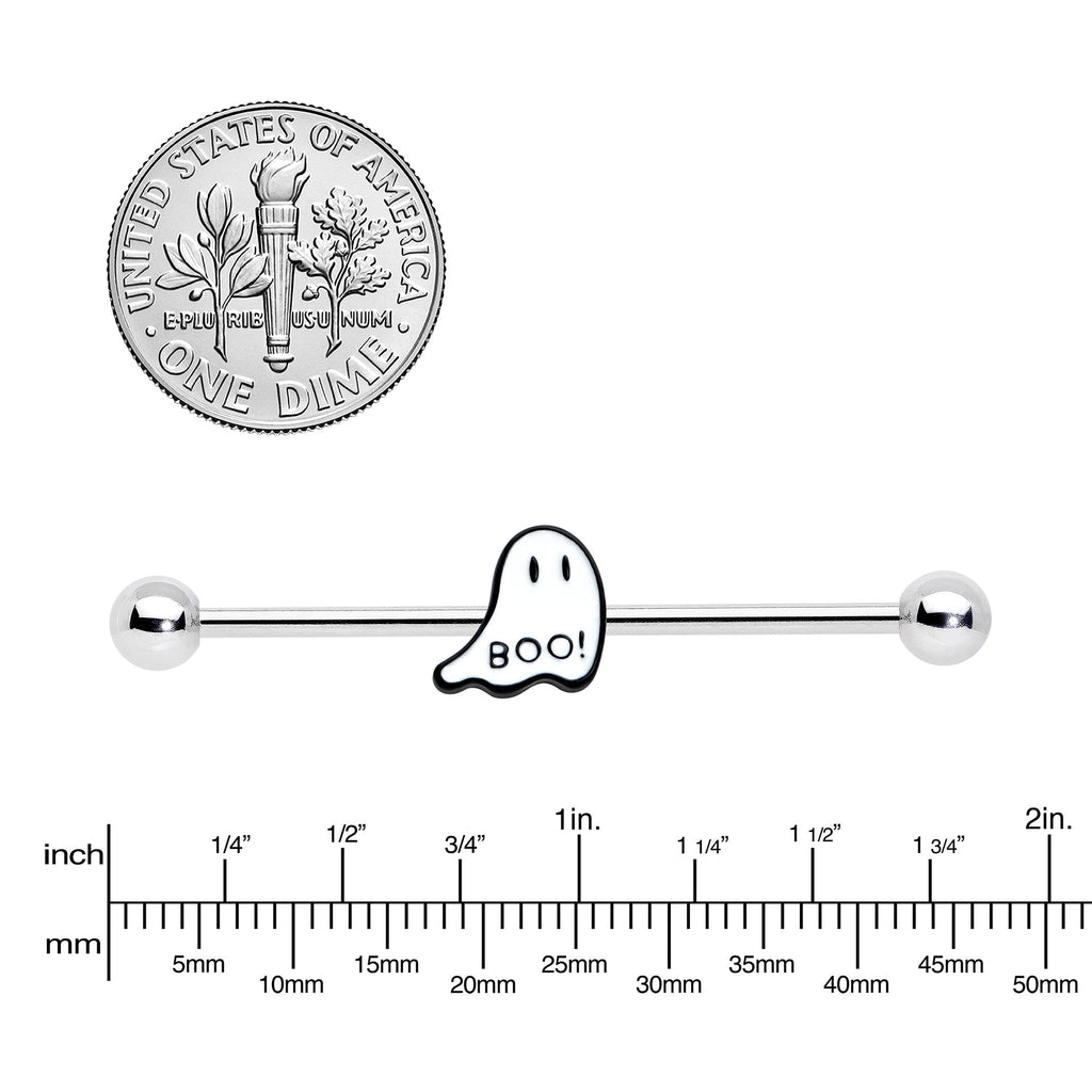 BodyCandy 14G Halloween White Ghost Glow in the Dark Industrial Barbell 38mm — side view