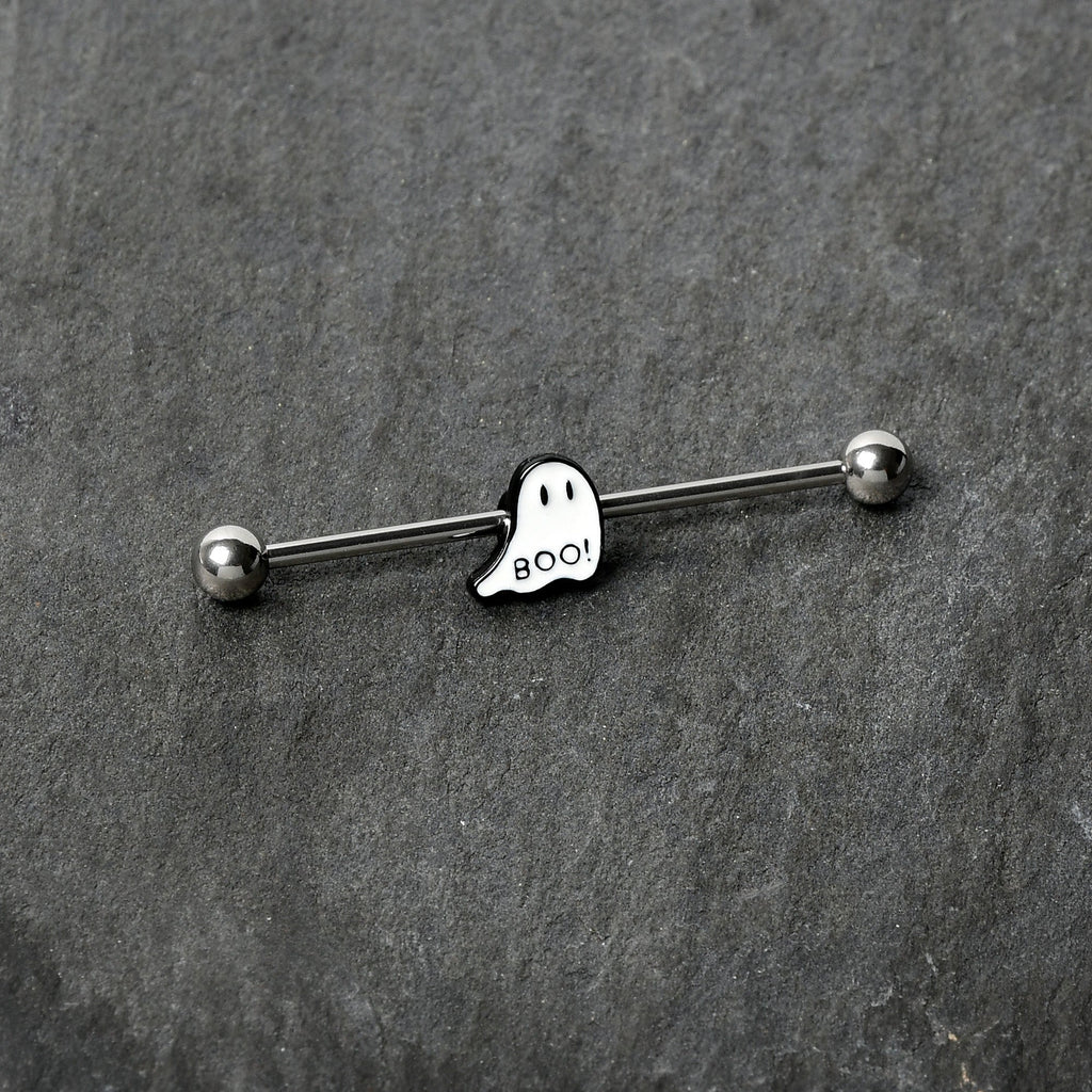 BodyCandy 14G Halloween White Ghost Glow in the Dark Industrial Barbell 38mm — back view