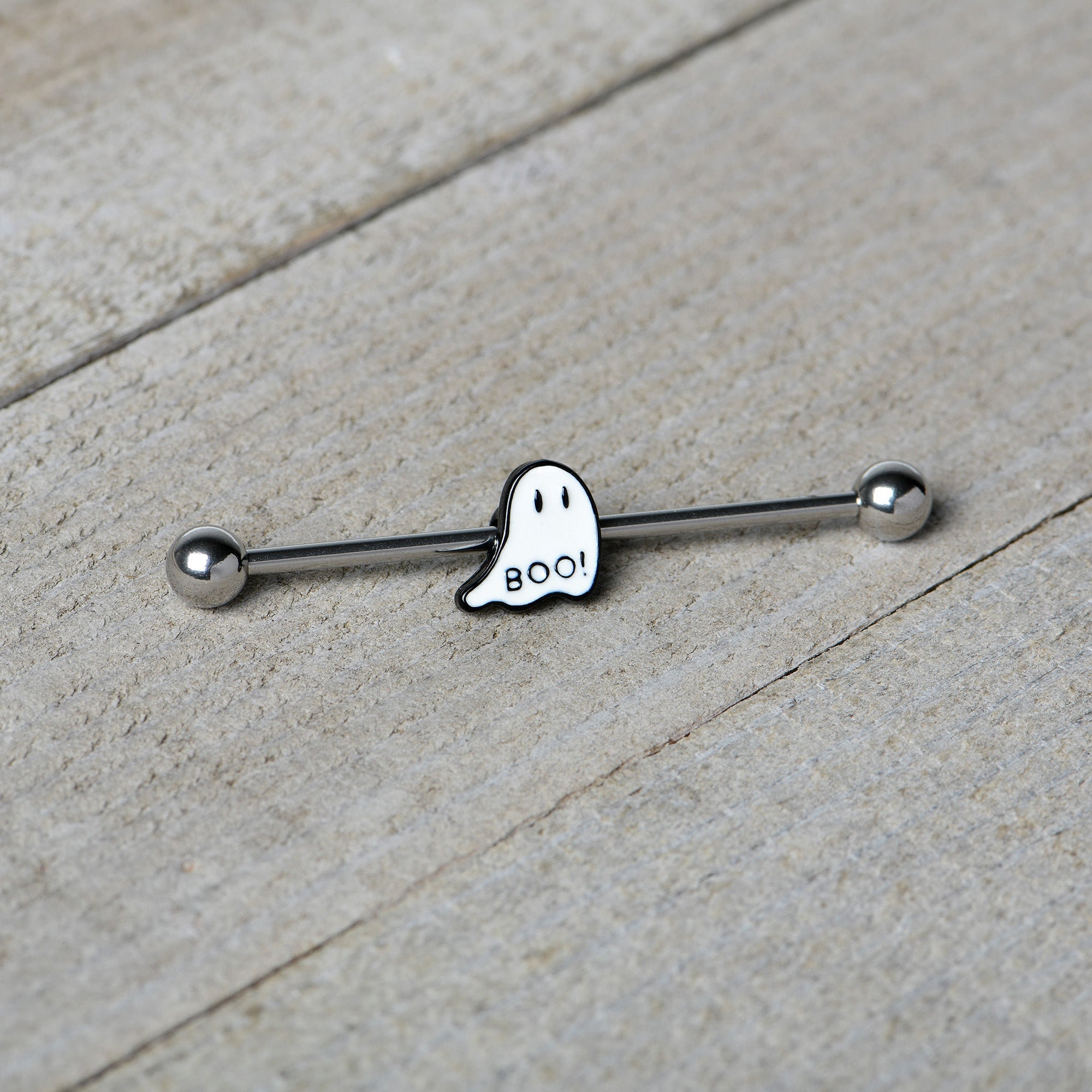BodyCandy 14G Halloween White Ghost Glow in the Dark Industrial Barbell 38mm — alternative angle