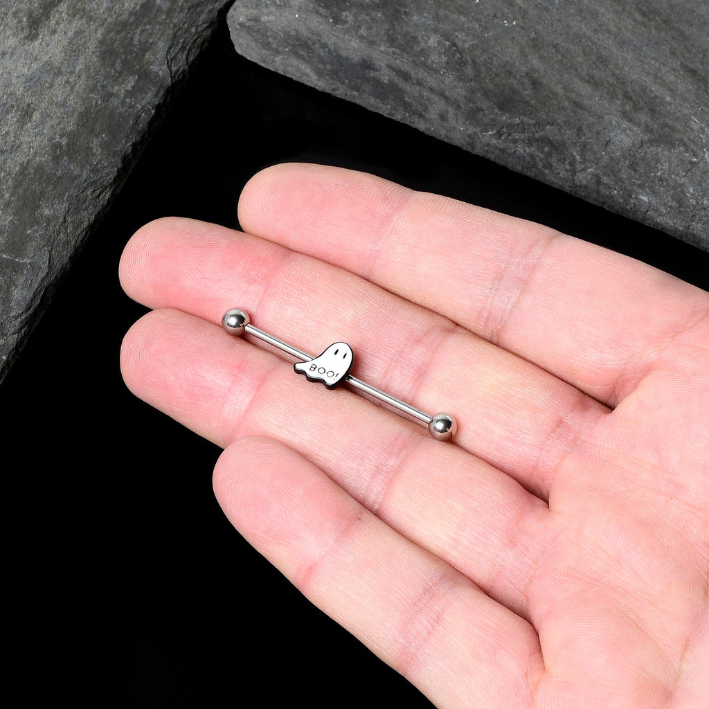 BodyCandy 14G Halloween White Ghost Glow in the Dark Industrial Barbell 38mm — in-use photo