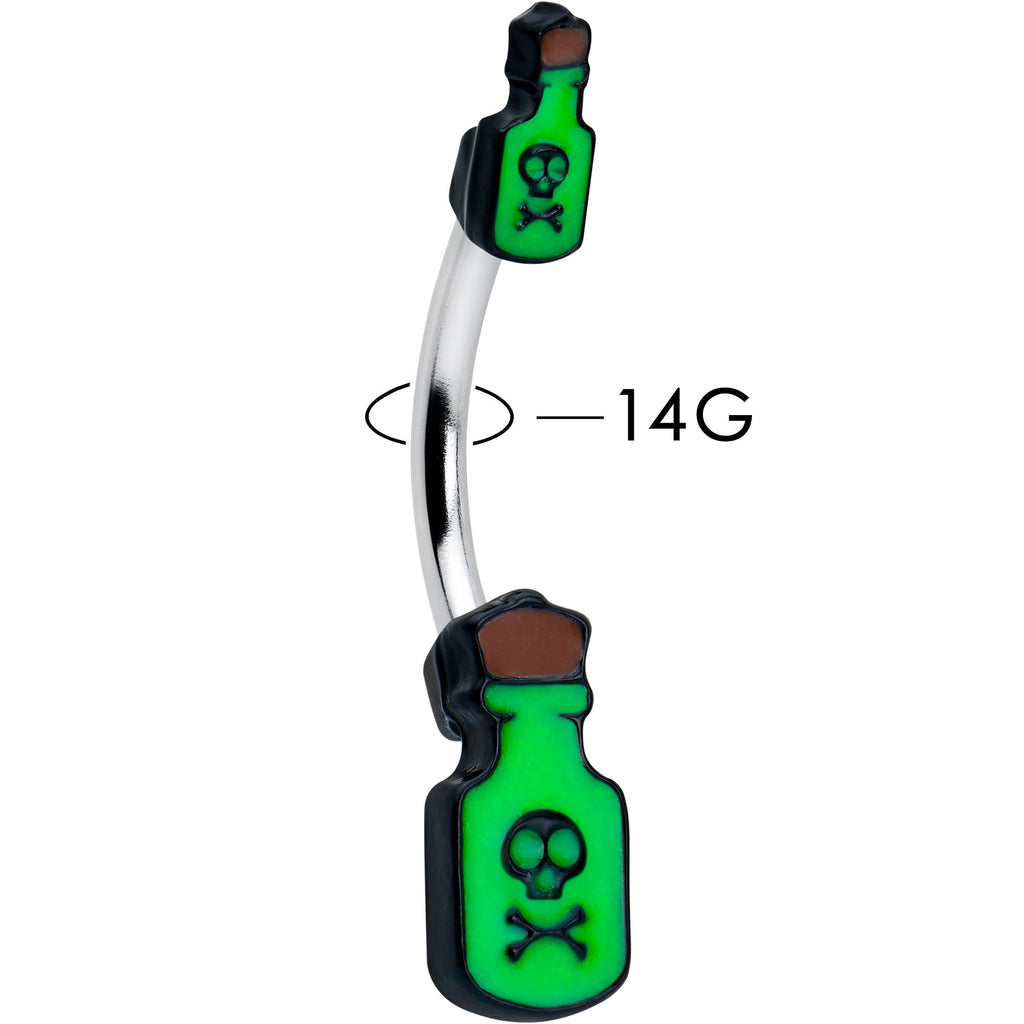 BodyCandy Halloween Green Poison Bottle Glow in the Dark Double Mount Belly Ring — lifestyle context