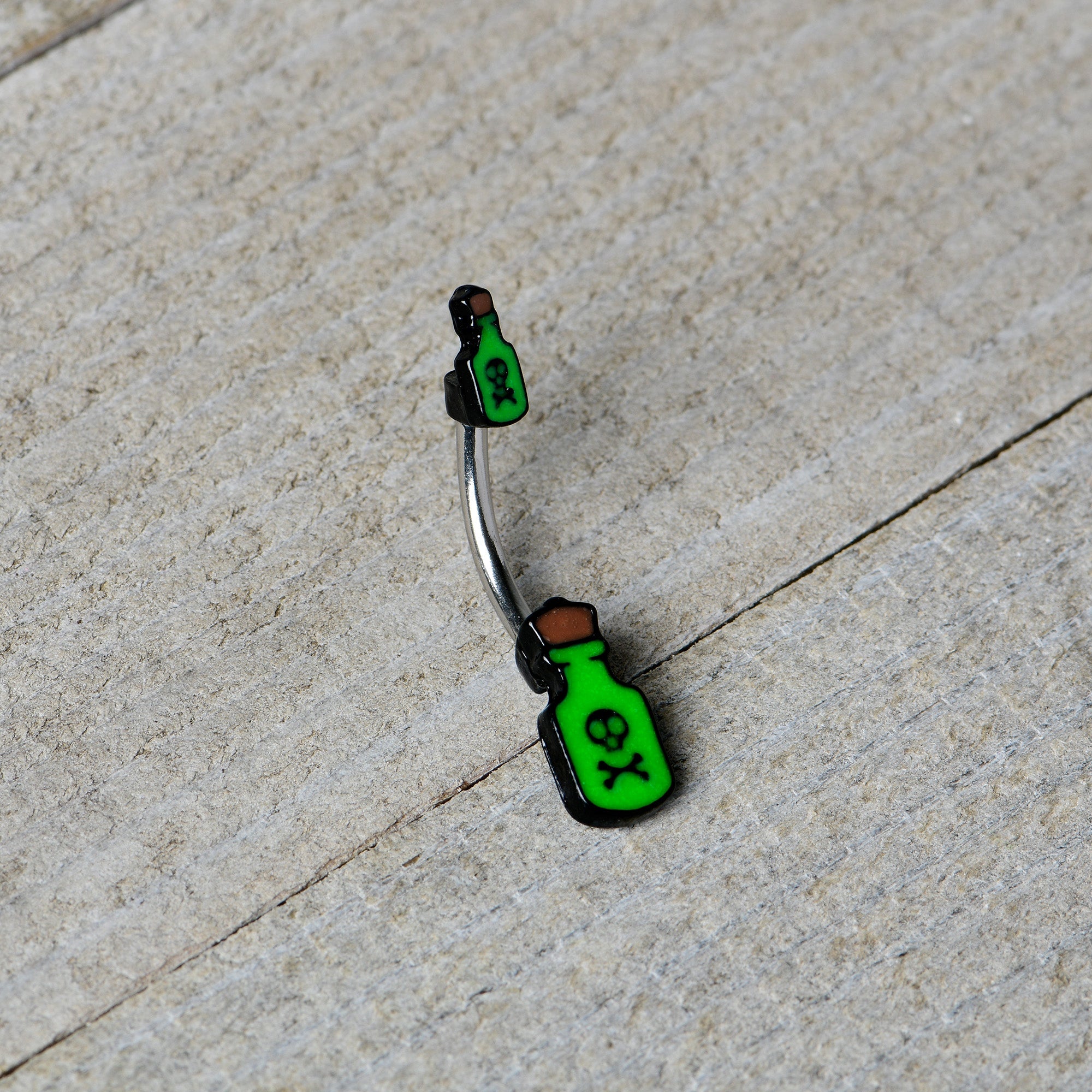 BodyCandy Halloween Green Poison Bottle Glow in the Dark Double Mount Belly Ring — alternative angle