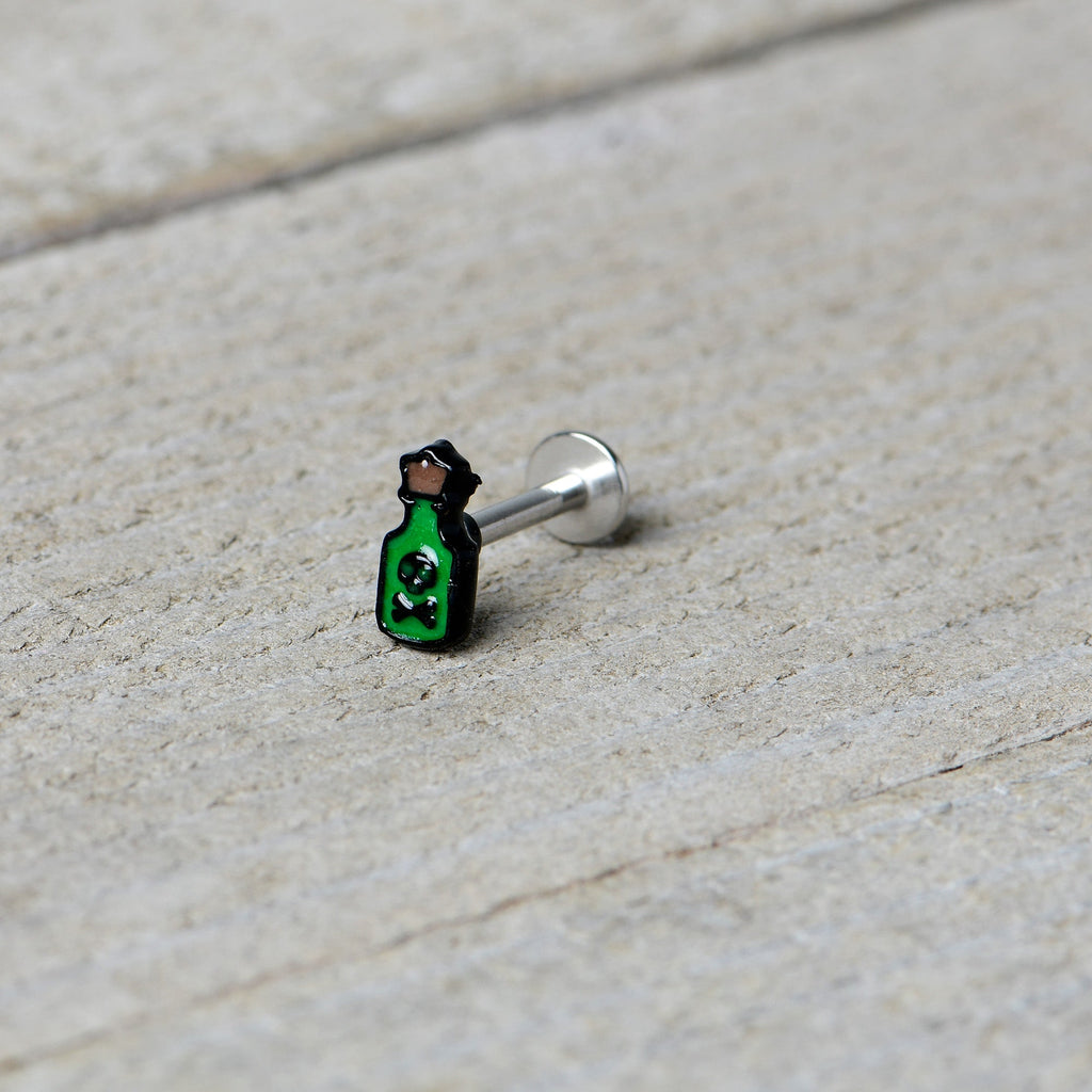 BodyCandy 16G 5/16 Poison Green Bottle Glow in the Dark Labret Monroe Tragus — in-use photo