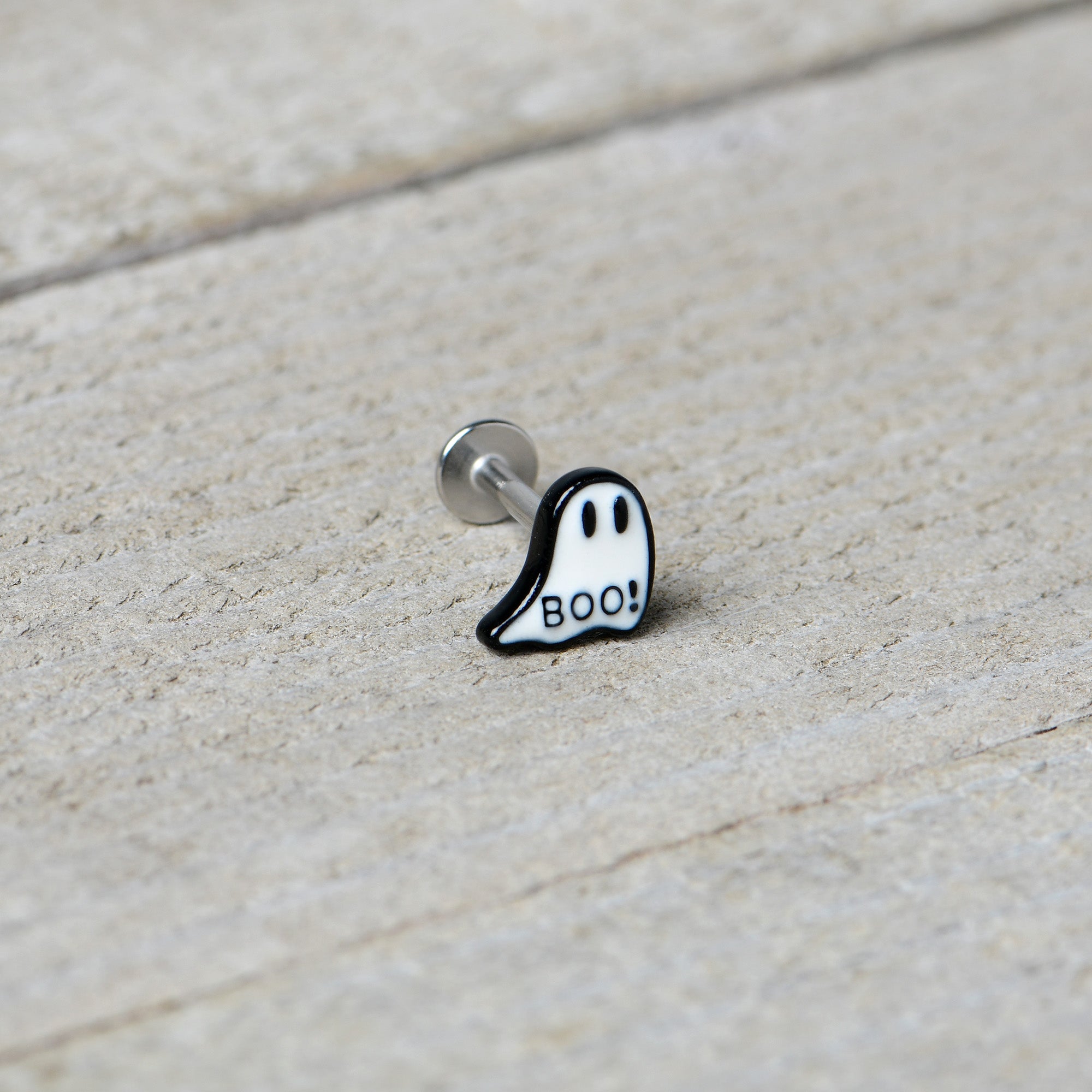 BodyCandy 16G 5/16 Halloween Ghost Glow in the Dark Labret Monroe Tragus — in-use photo
