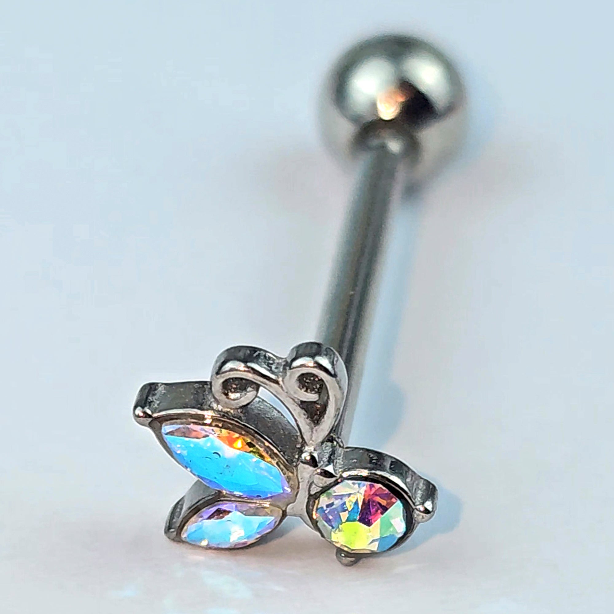 BodyCandy Aurora Gem Fleur de Lis Butterfly Barbell Tongue Ring — alternative angle