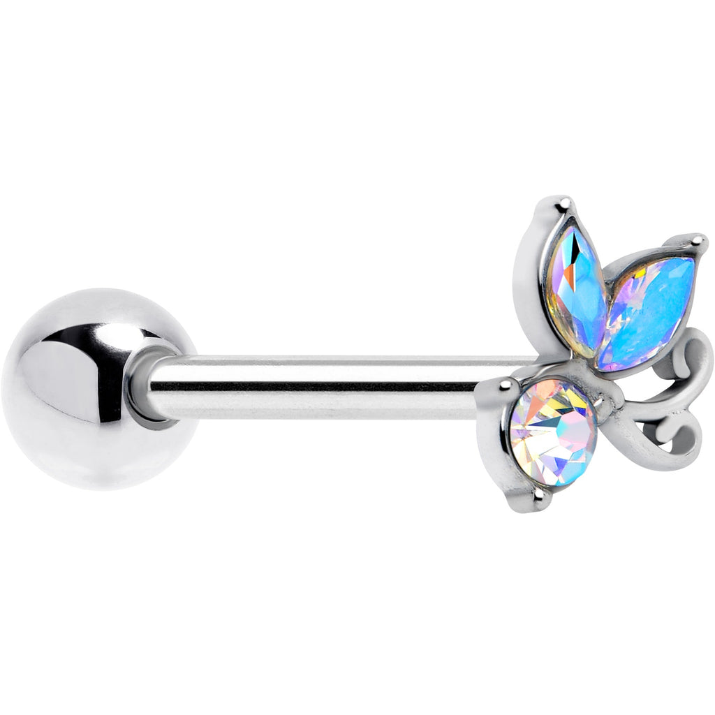 BodyCandy Aurora Gem Fleur de Lis Butterfly Barbell Tongue Ring — main product shot