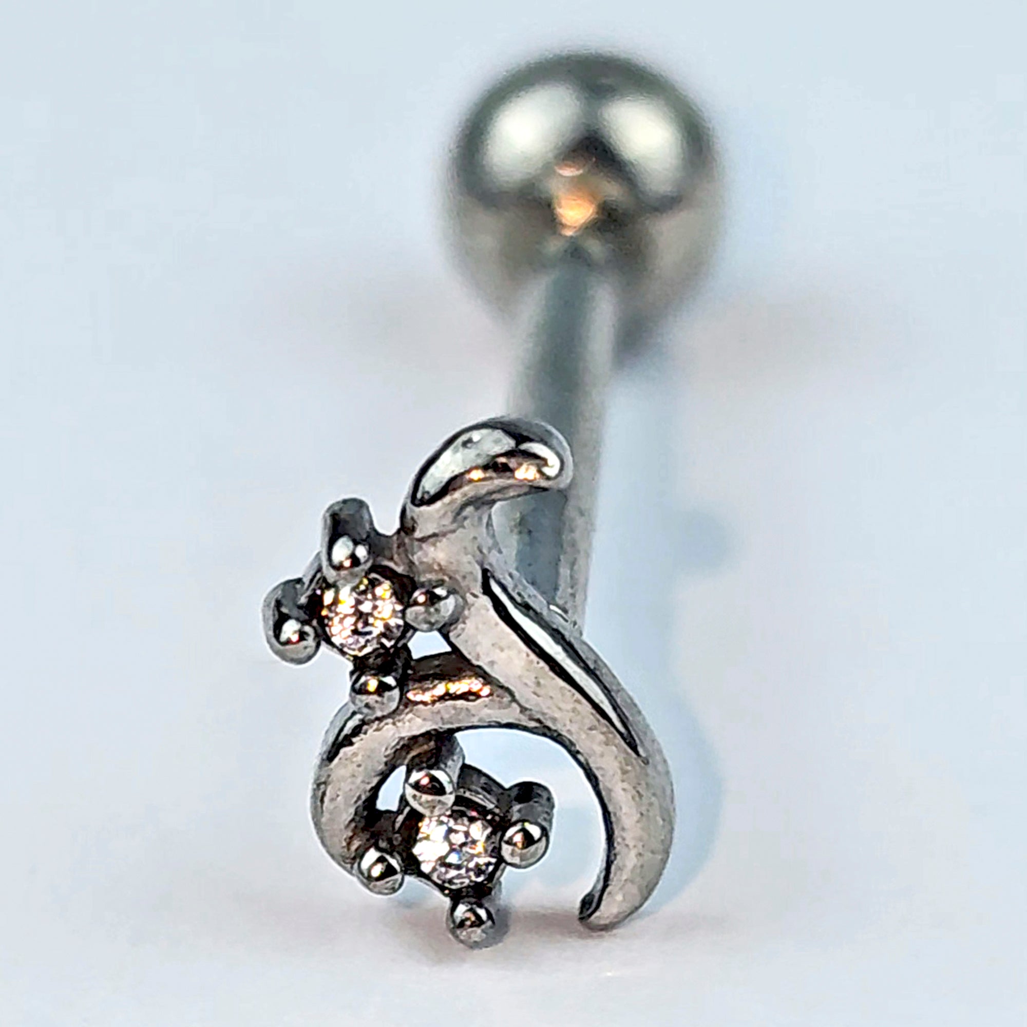 BodyCandy Clear Gem Simple Swirl Flower Barbell Tongue Ring — main product shot