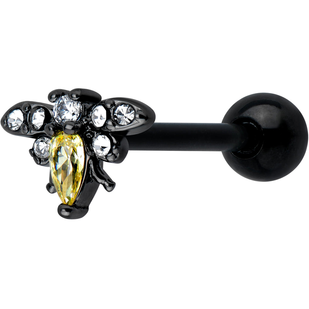 BodyCandy Clear Yellow Gem Black Butterfly Barbell Tongue Ring — main product shot