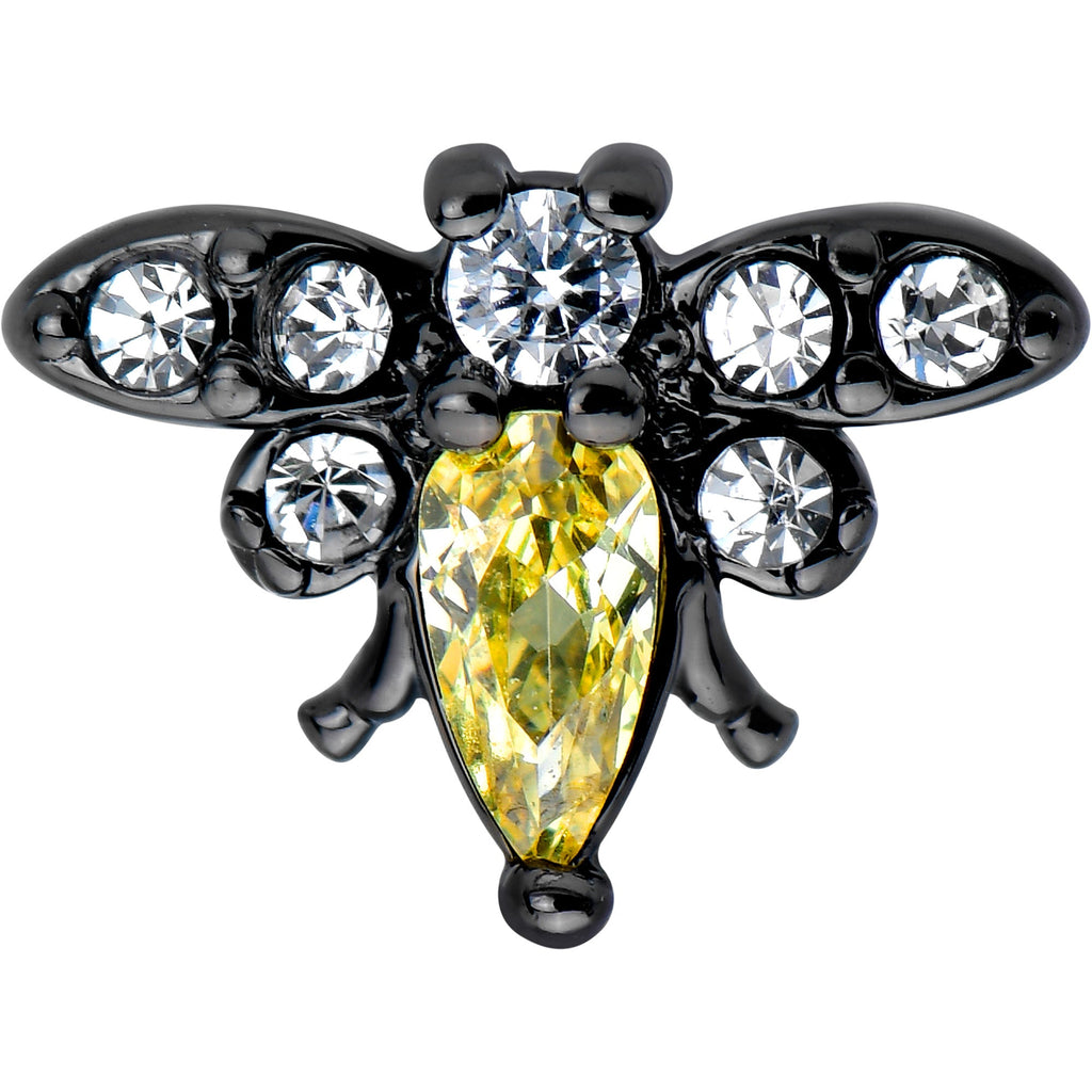 BodyCandy Clear Yellow Gem Black Butterfly Barbell Tongue Ring — detail close-up