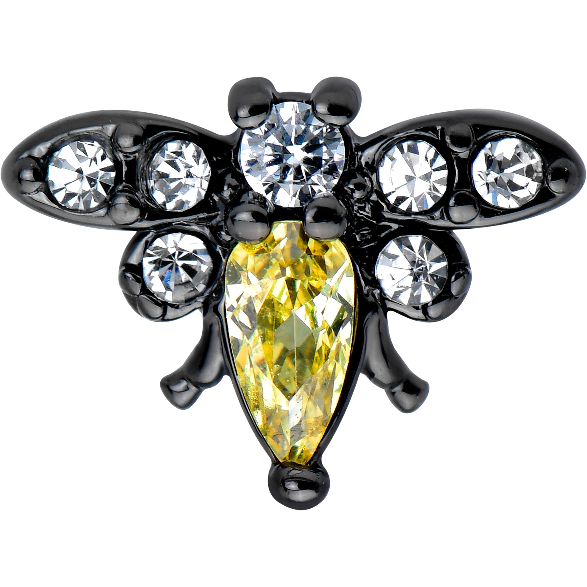 BodyCandy Clear Yellow Gem Black Butterfly Barbell Tongue Ring — detail close-up