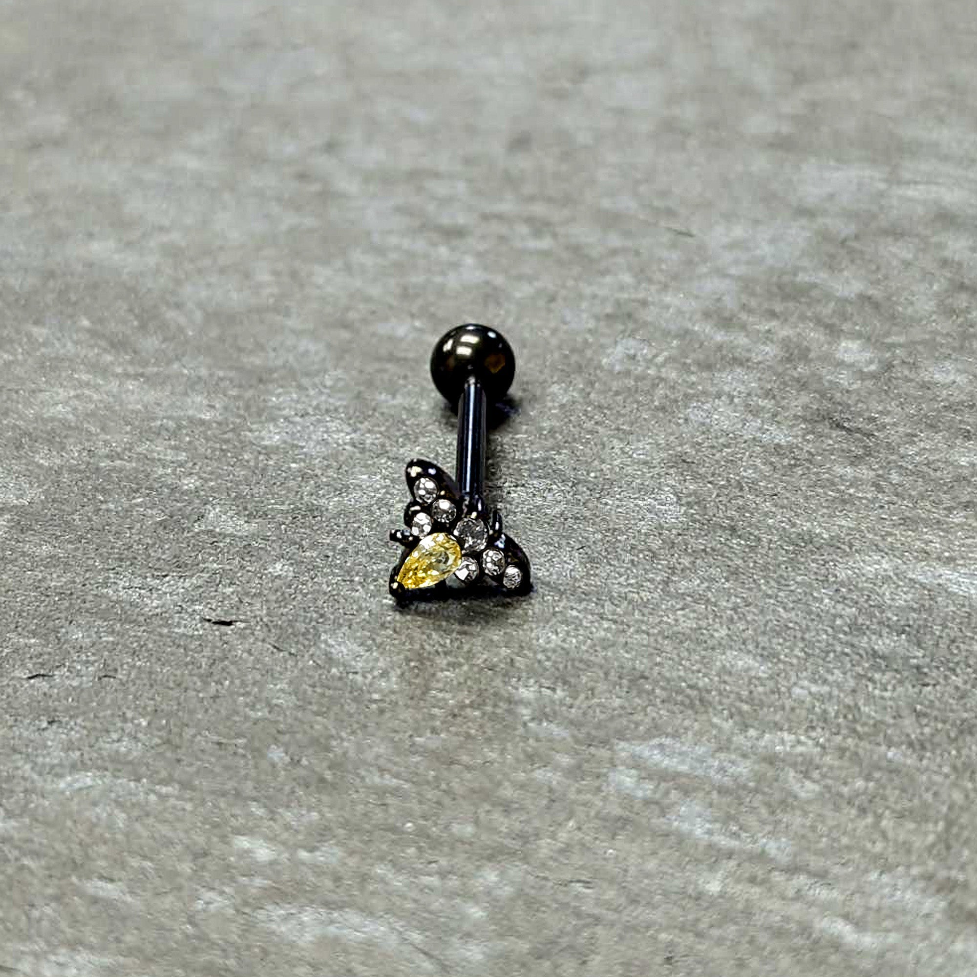 BodyCandy Clear Yellow Gem Black Butterfly Barbell Tongue Ring — alternative angle