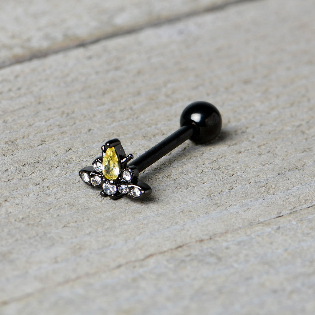 BodyCandy Clear Yellow Gem Black Butterfly Barbell Tongue Ring — in-use photo