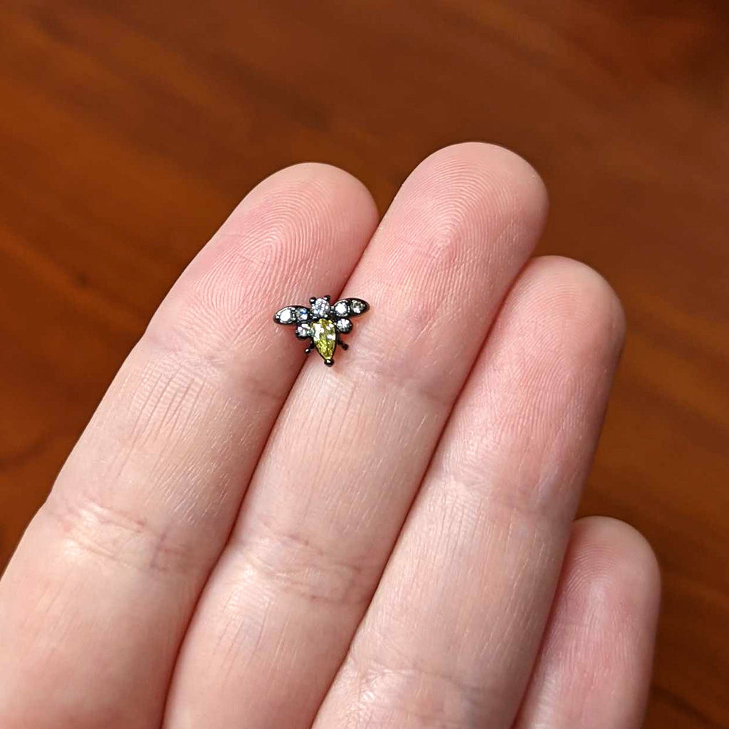 BodyCandy Clear Yellow Gem Black Butterfly Barbell Tongue Ring — size reference