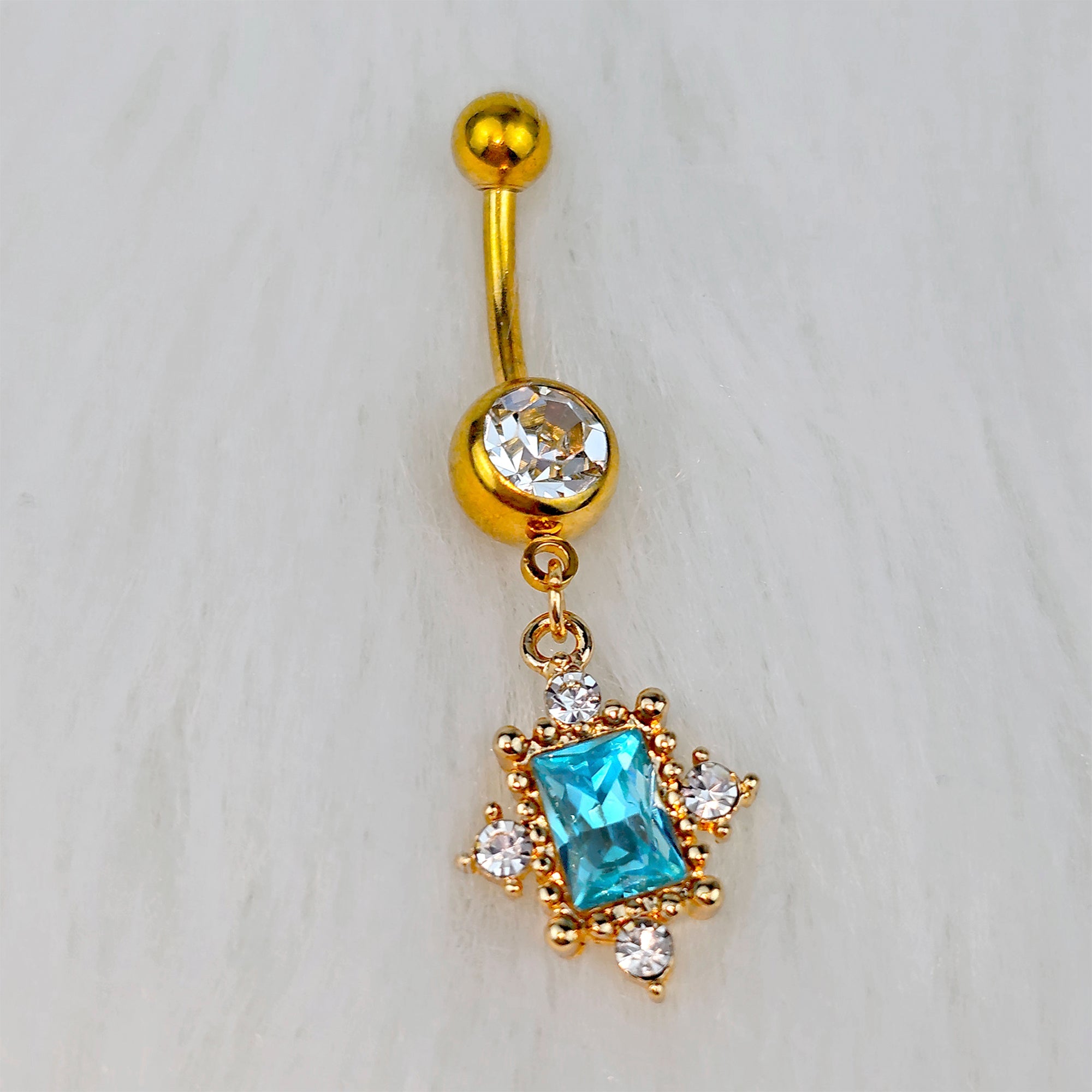 BodyCandy Blue Clear Gem Gold Tone Regal Seal Dangle Belly Ring — main product shot