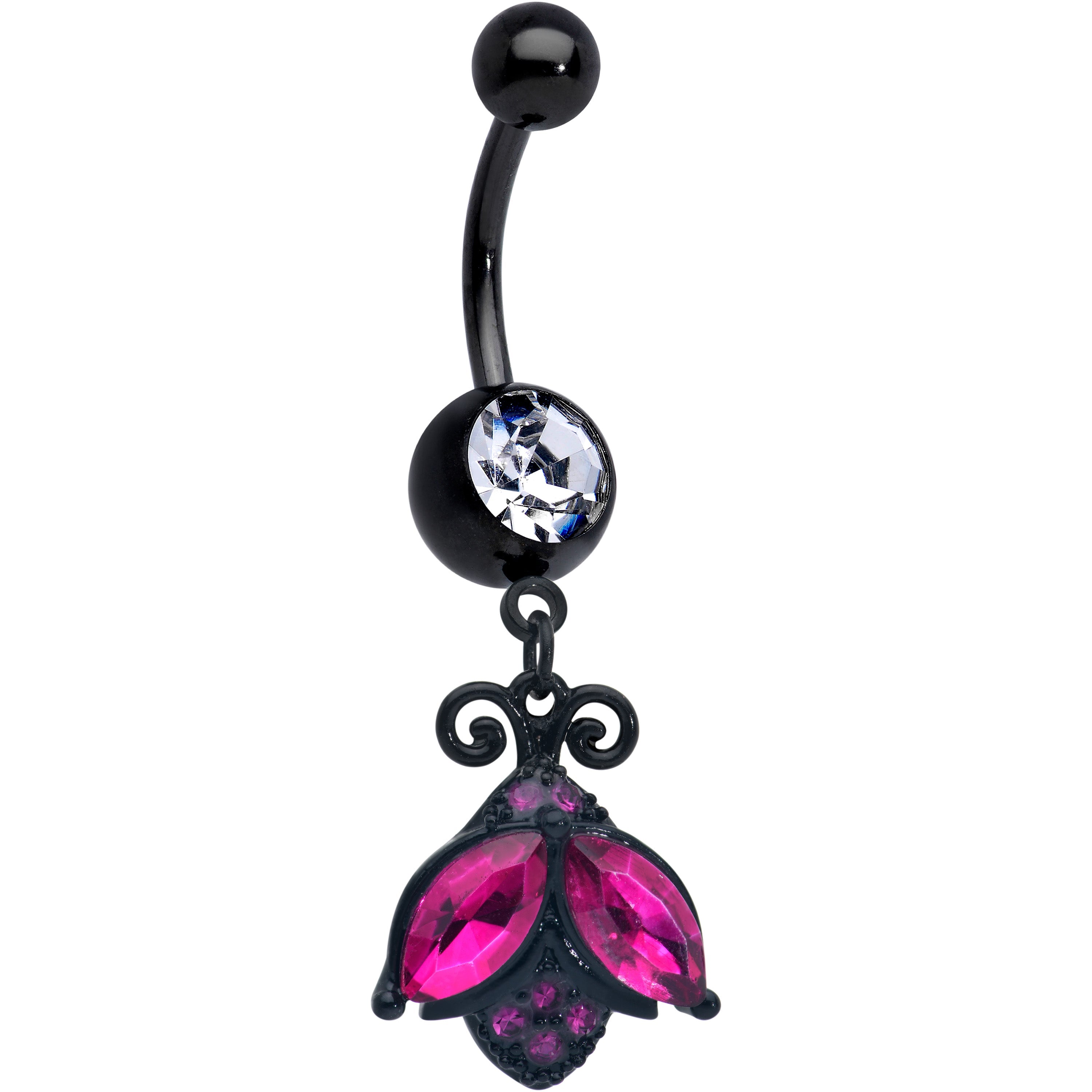 BodyCandy Pink Clear Gem Black Night Butterfly Dangle Belly Ring — main product shot