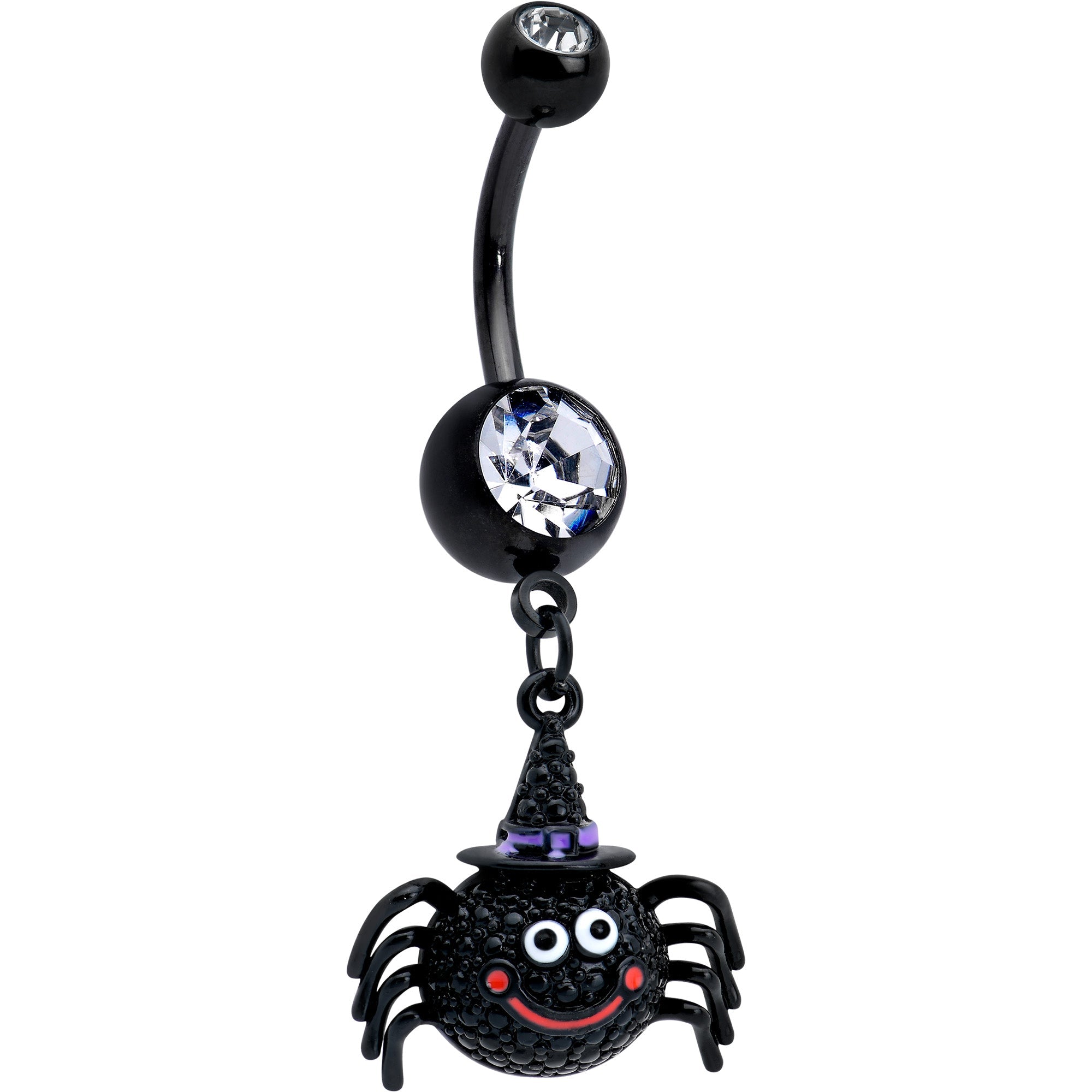 BodyCandy Clear Gem Black Smiling Spider Witch Halloween Dangle Belly Ring — main product shot