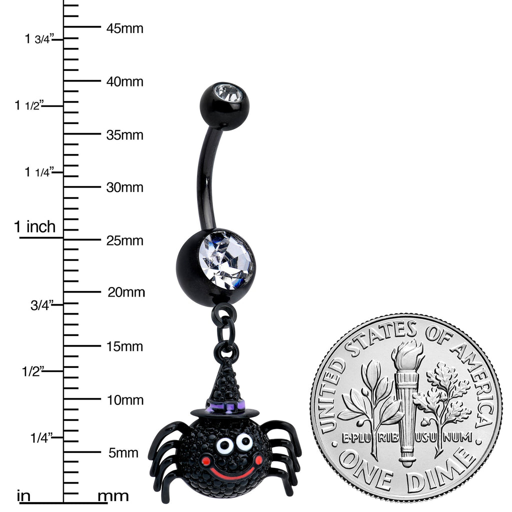 BodyCandy Clear Gem Black Smiling Spider Witch Halloween Dangle Belly Ring — lifestyle context