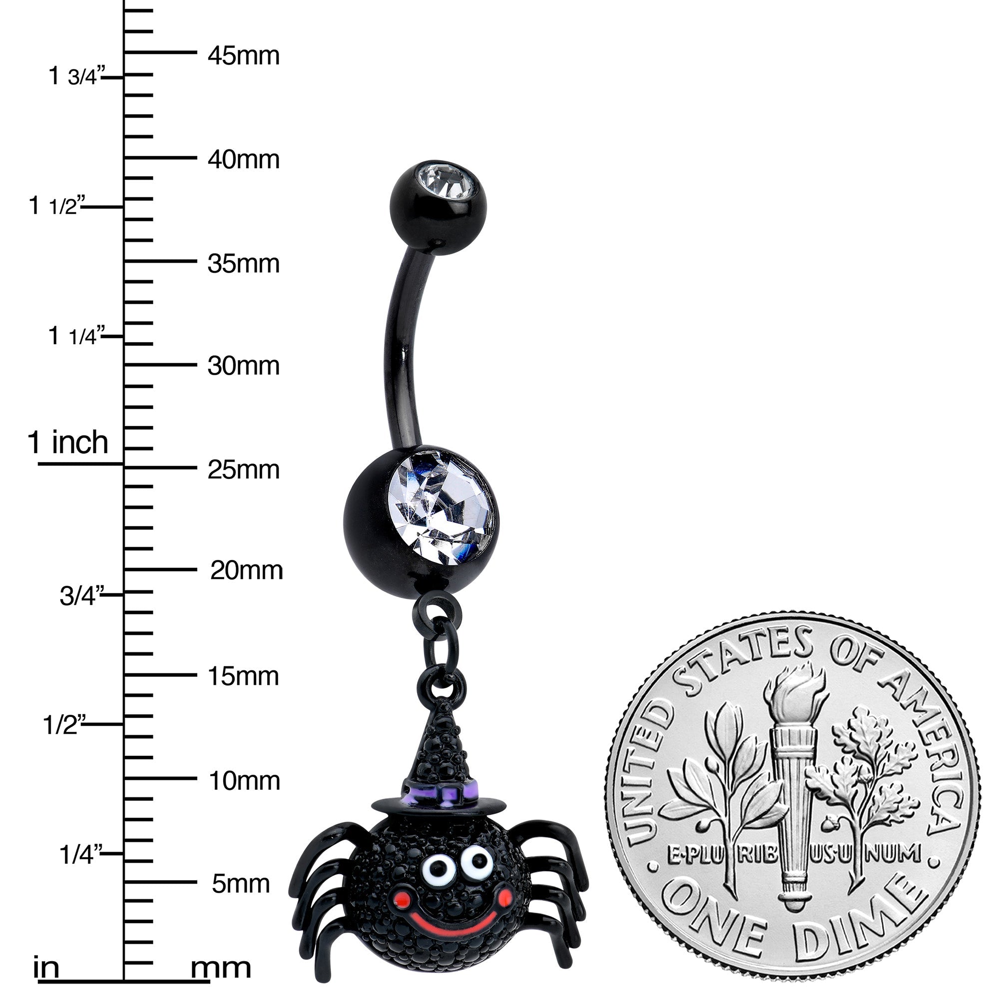 BodyCandy Clear Gem Black Smiling Spider Witch Halloween Dangle Belly Ring — lifestyle context