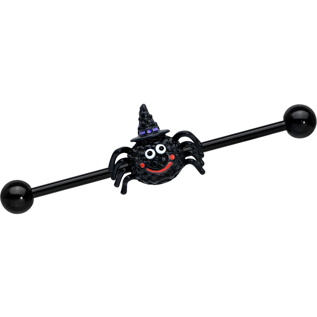BodyCandy 14G Black Halloween Smiling Witch Spider Industrial Barbell 38mm — main product shot