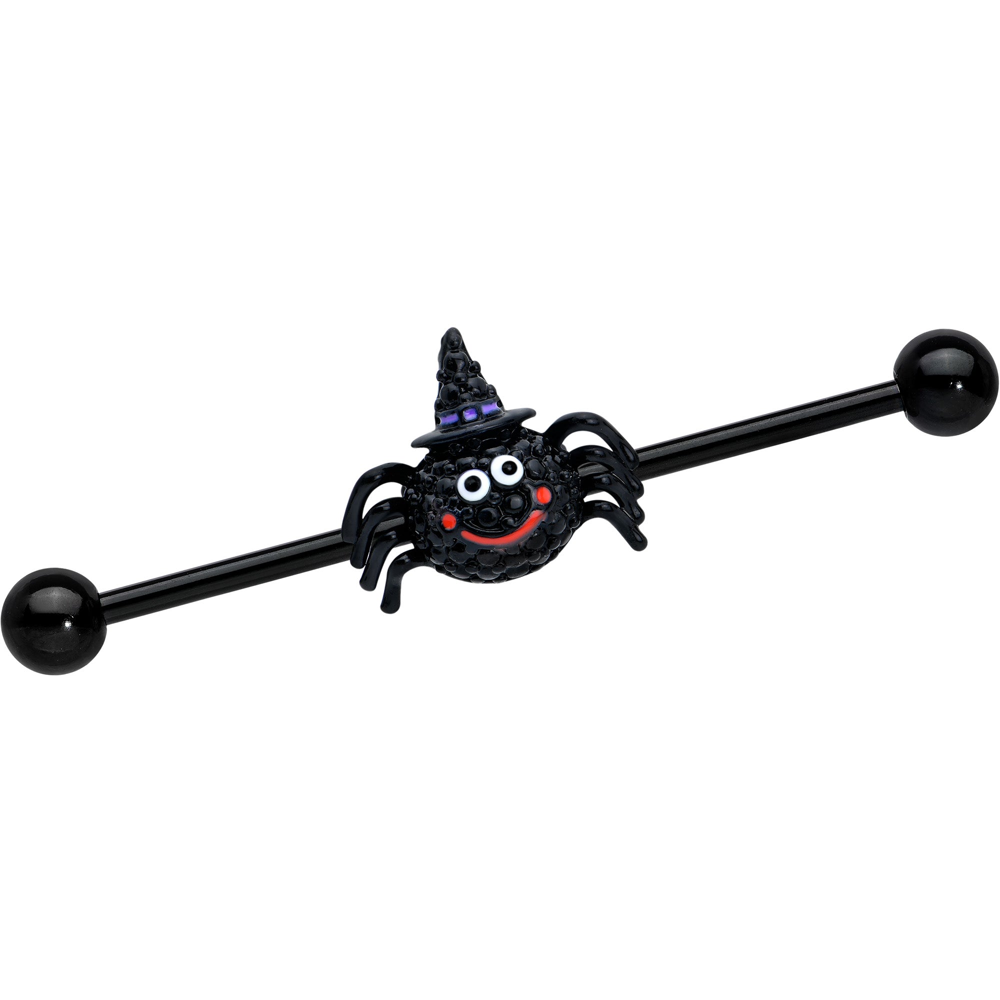 BodyCandy 14G Black Halloween Smiling Witch Spider Industrial Barbell 38mm — main product shot