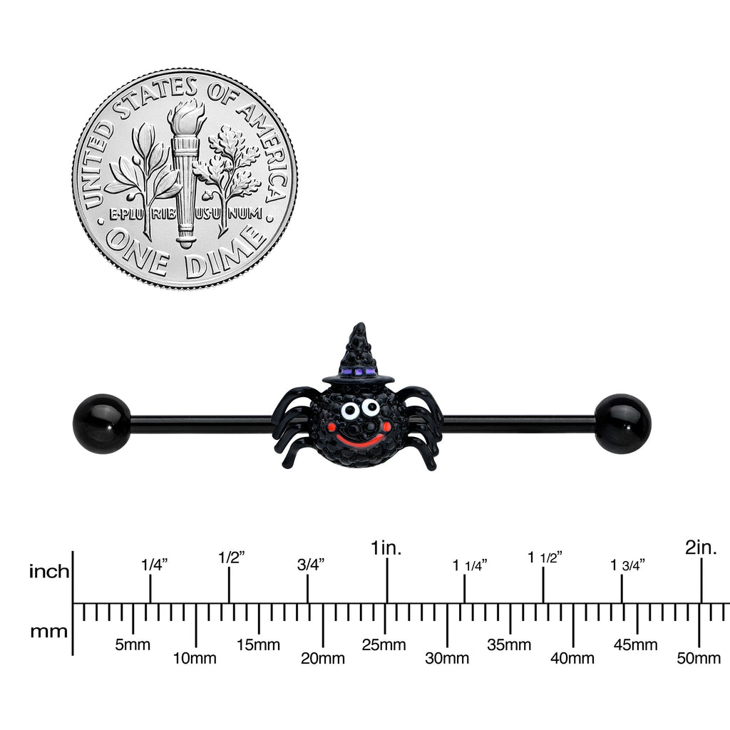 BodyCandy 14G Black Halloween Smiling Witch Spider Industrial Barbell 38mm — lifestyle context