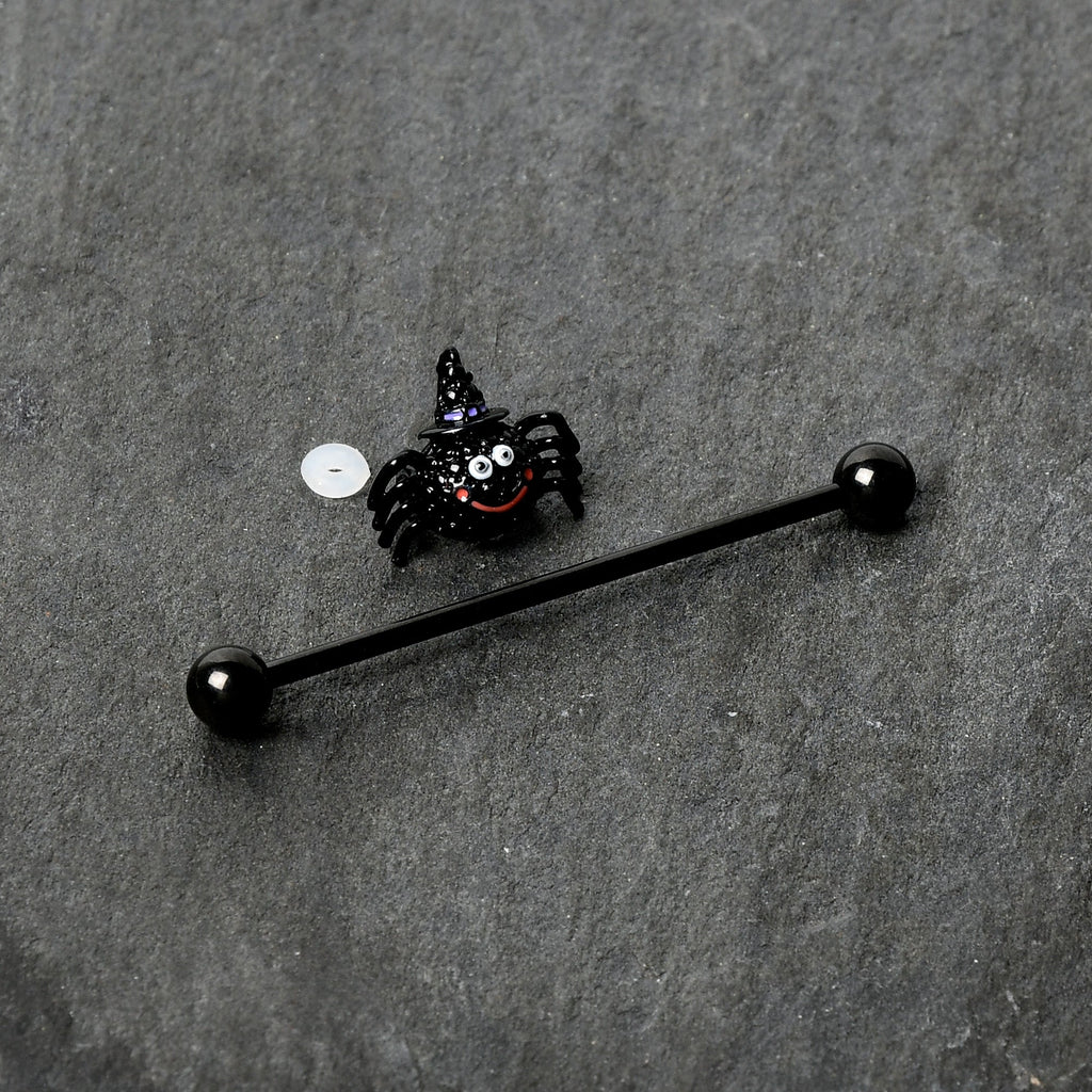 BodyCandy 14G Black Halloween Smiling Witch Spider Industrial Barbell 38mm — back view