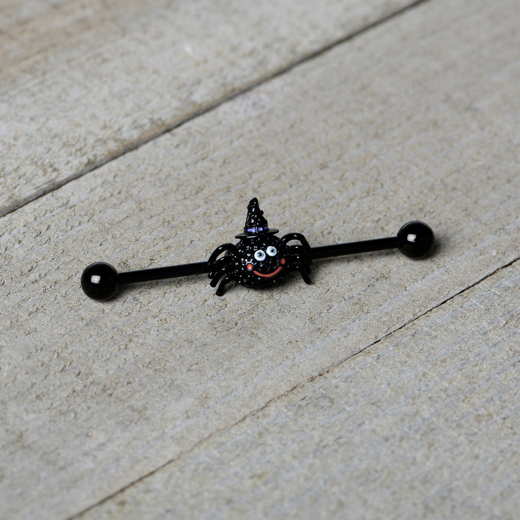BodyCandy 14G Black Halloween Smiling Witch Spider Industrial Barbell 38mm — alternative angle