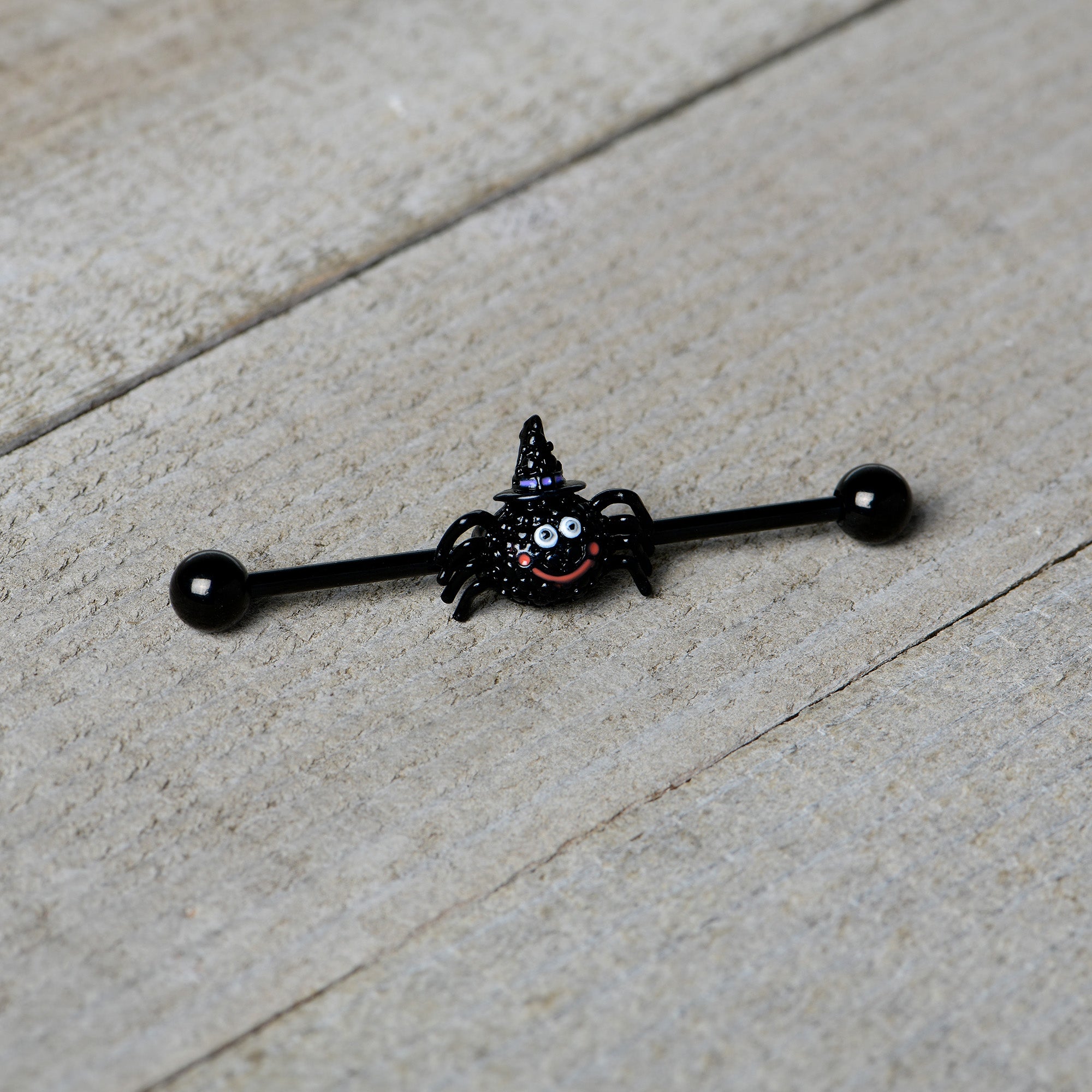 BodyCandy 14G Black Halloween Smiling Witch Spider Industrial Barbell 38mm — alternative angle