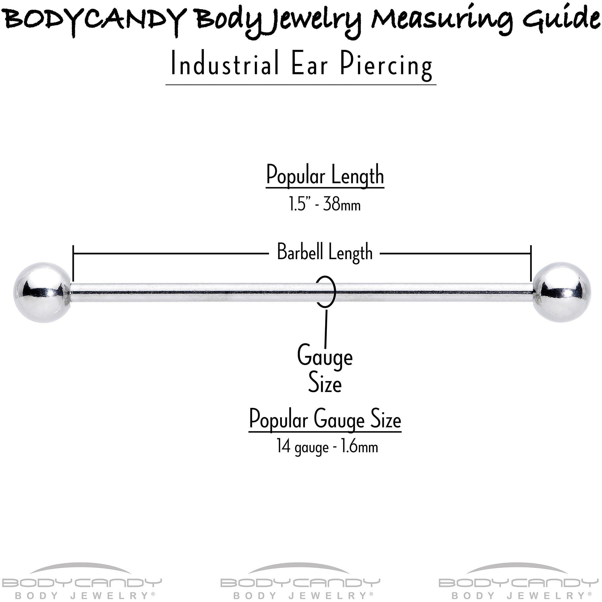 BodyCandy 14G Black Halloween Smiling Witch Spider Industrial Barbell 38mm — size reference