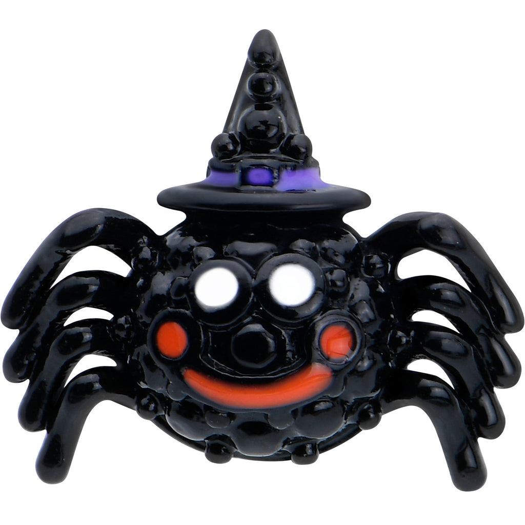 BodyCandy 16G 1/4 Black Halloween Witchy Smiling Spider Cartilage Earring — detail close-up