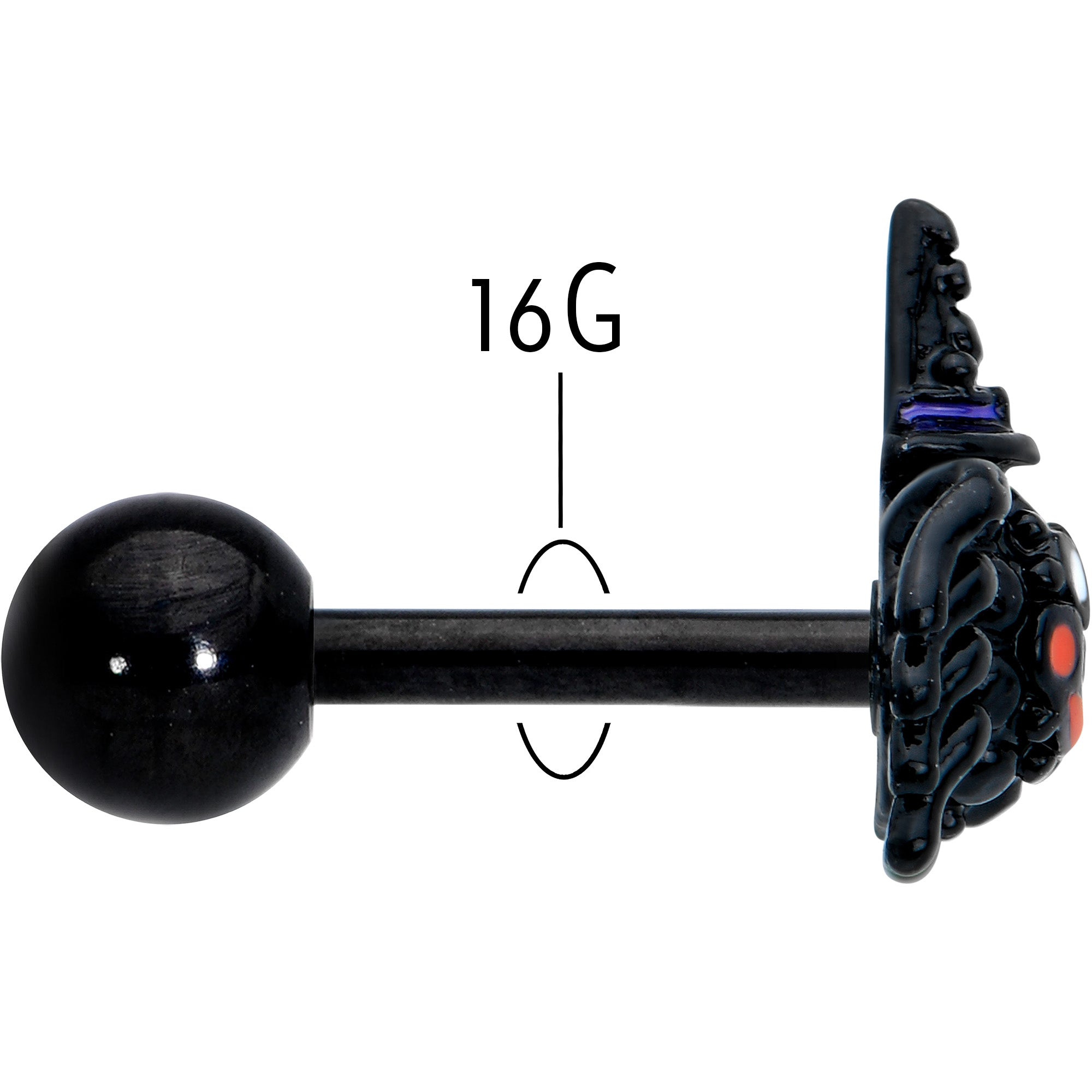 BodyCandy 16G 1/4 Black Halloween Witchy Smiling Spider Cartilage Earring — back view