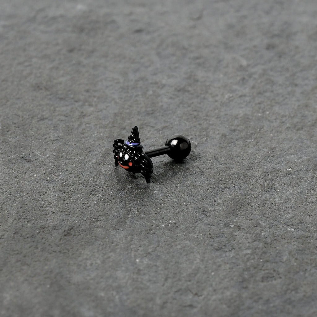 BodyCandy 16G 1/4 Black Halloween Witchy Smiling Spider Cartilage Earring — alternative angle