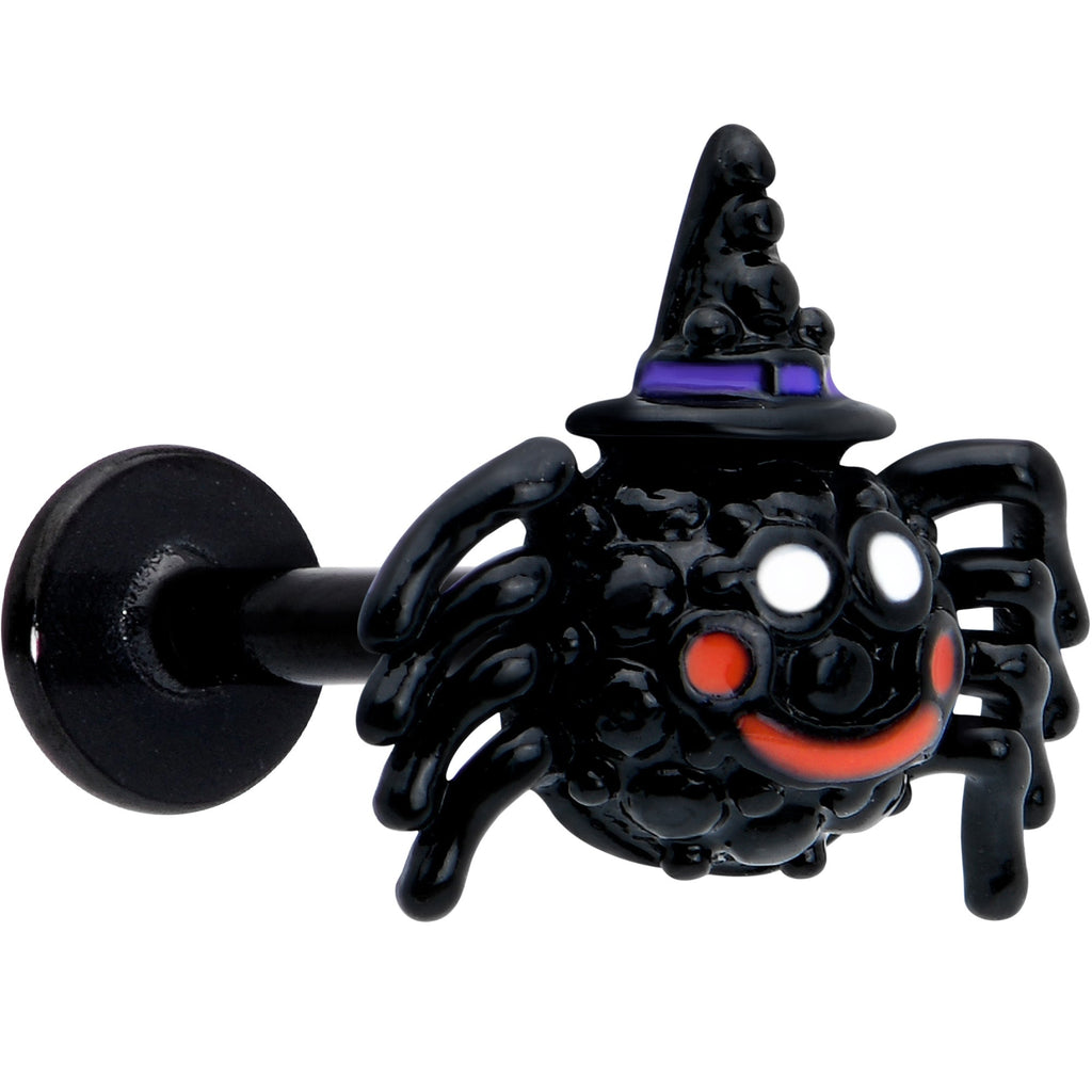 BodyCandy 16G 5/16 Black Halloween Witch Smiling Spider Labret Monroe Tragus — main product shot