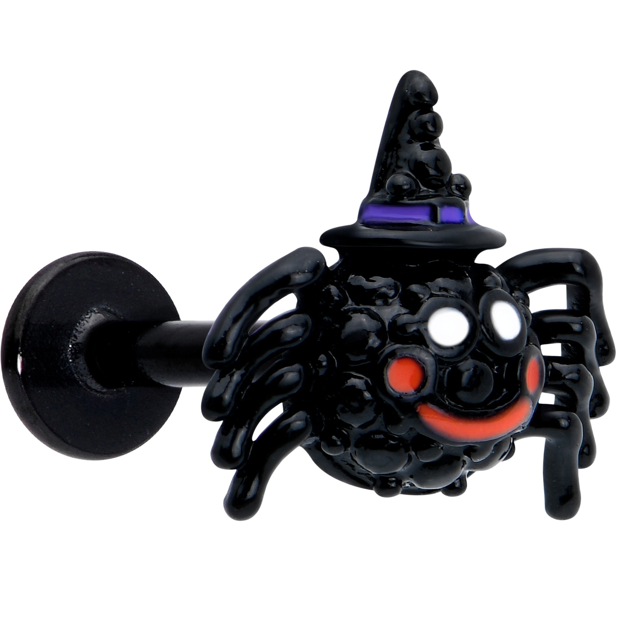 BodyCandy 16G 5/16 Black Halloween Witch Smiling Spider Labret Monroe Tragus — main product shot